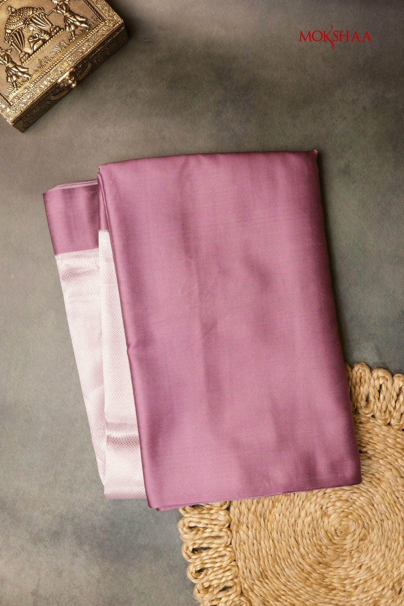 Mauve Banarasi Silk Saree with Soft Silver Zari Border Mokshaa