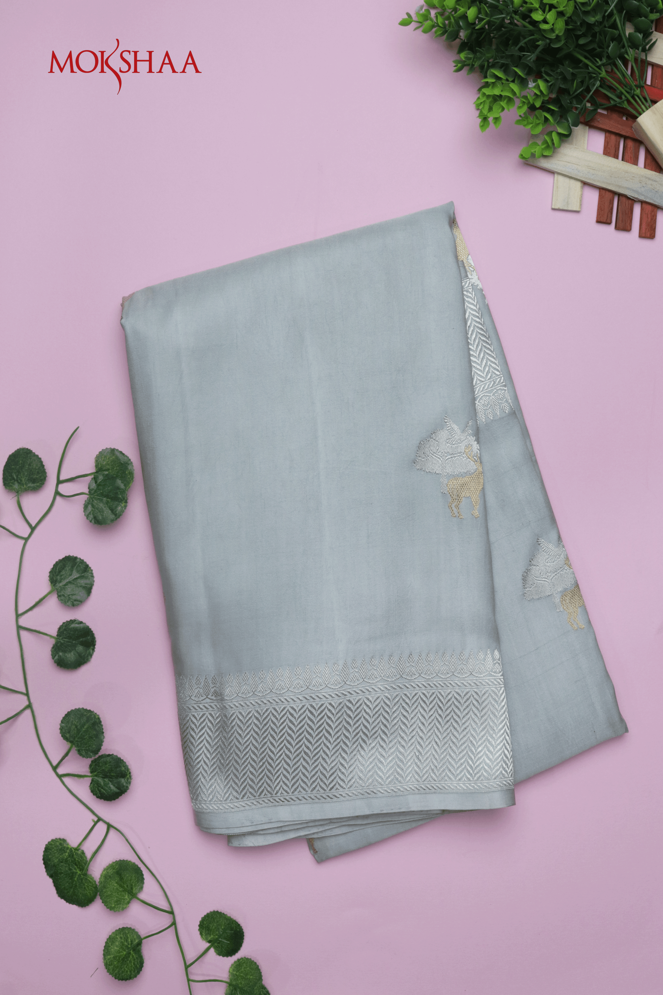 Soft Grey Banarasi Silk Saree  Mokshaa
