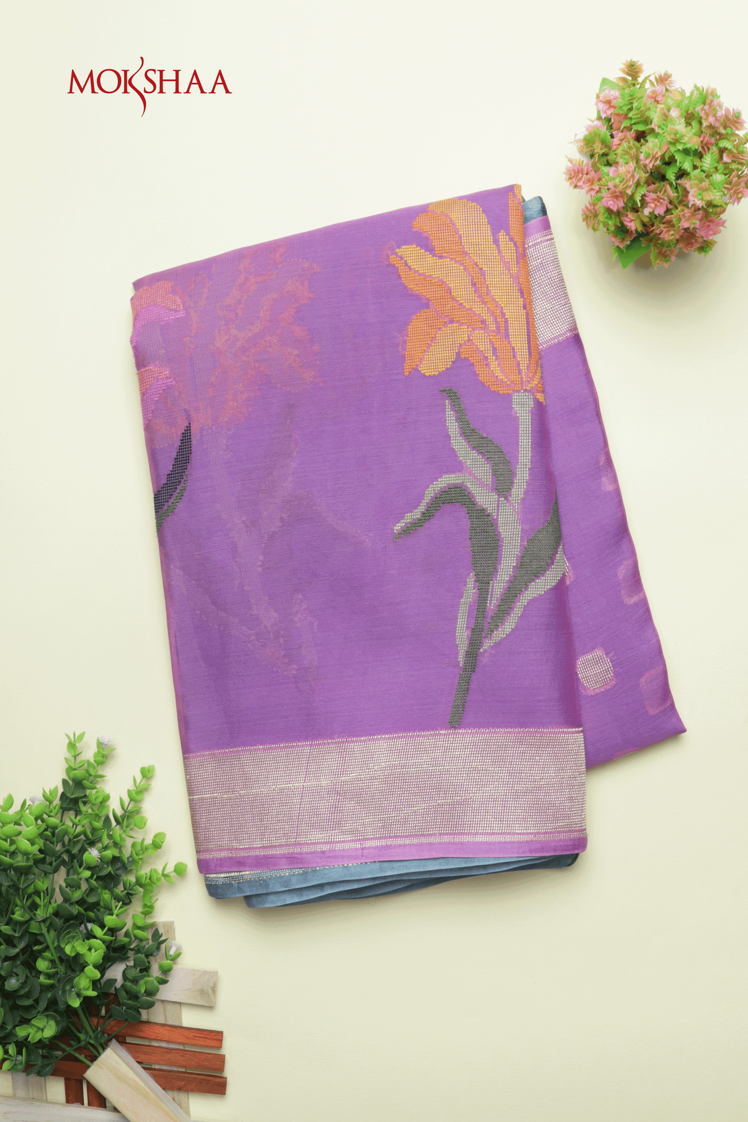 Purple and Aqua Blue Shaded Banarasi Kora Silk Saree Mokshaa