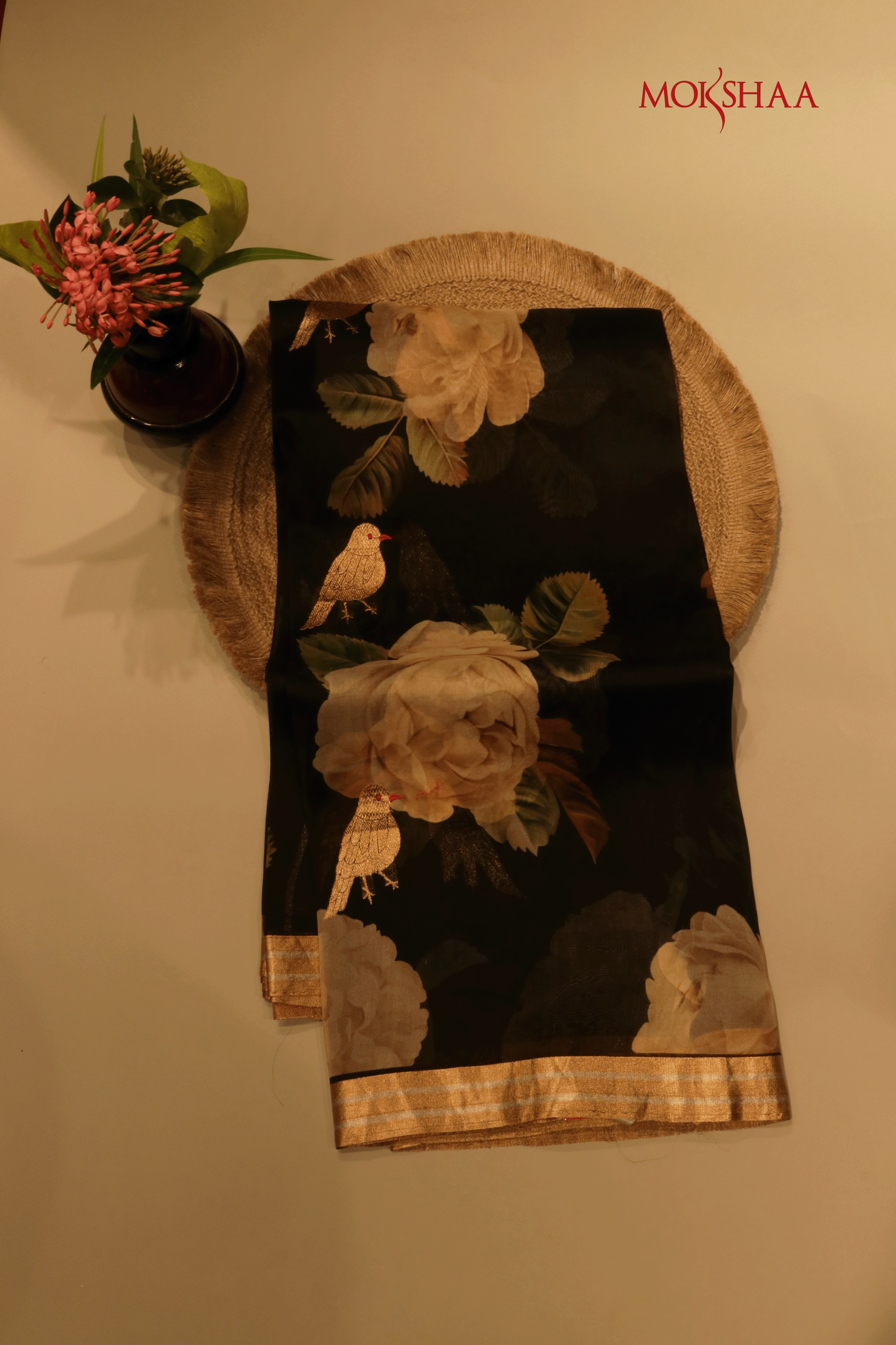 Black Printed Organza Saree Mokshaa