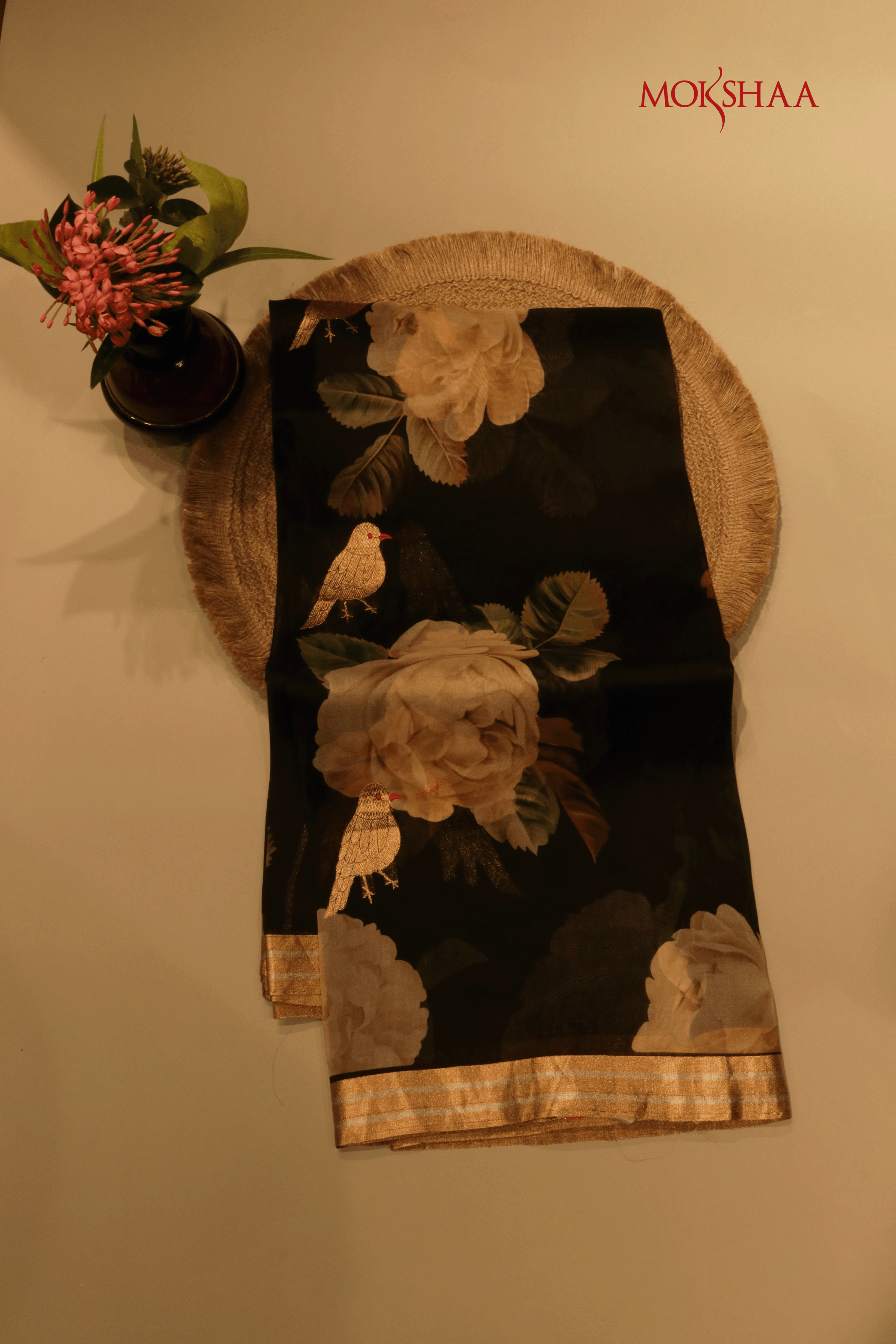 Black Printed Organza Saree  Mokshaa
