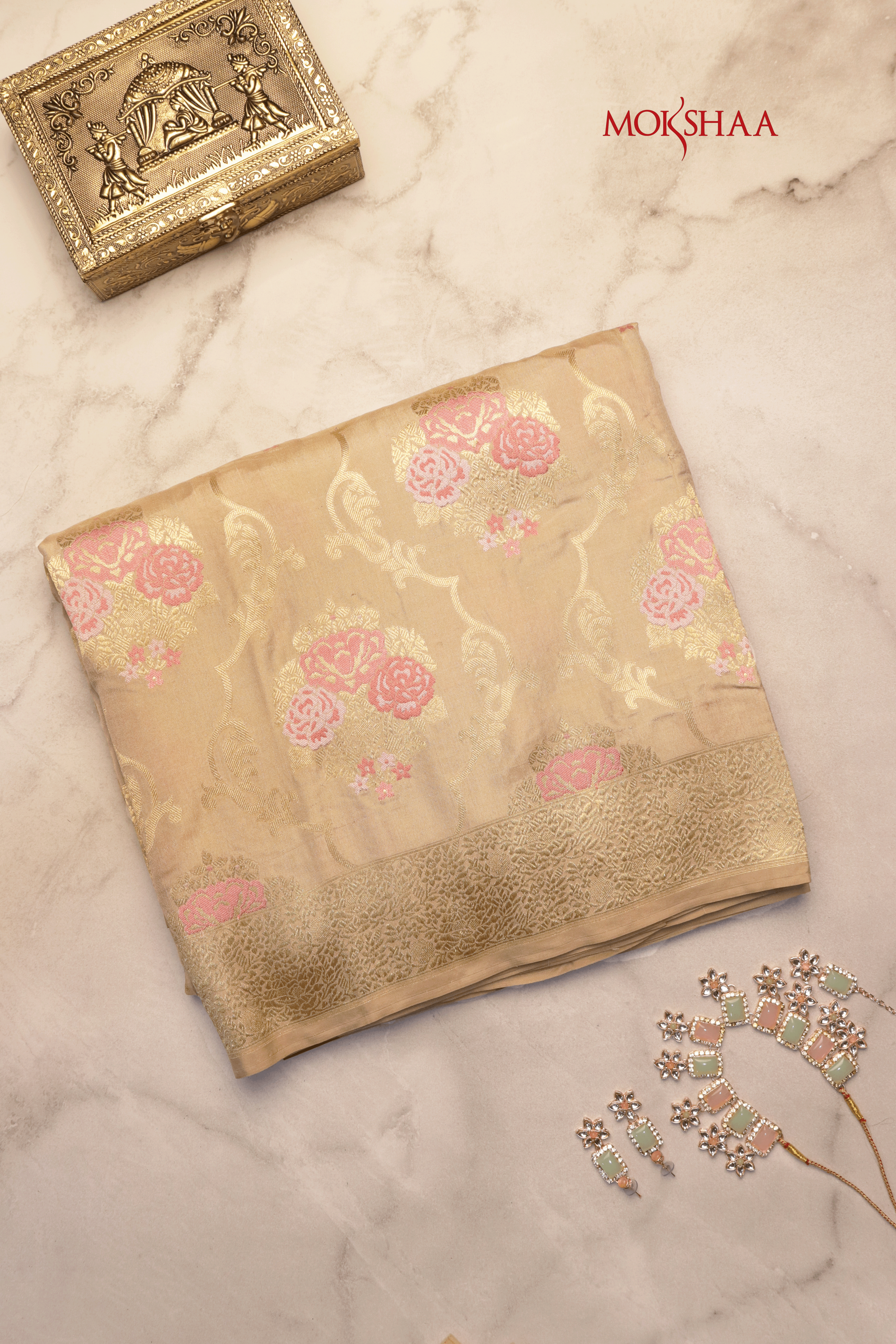 Champagne Gold Banarasi Silk Saree Mokshaa