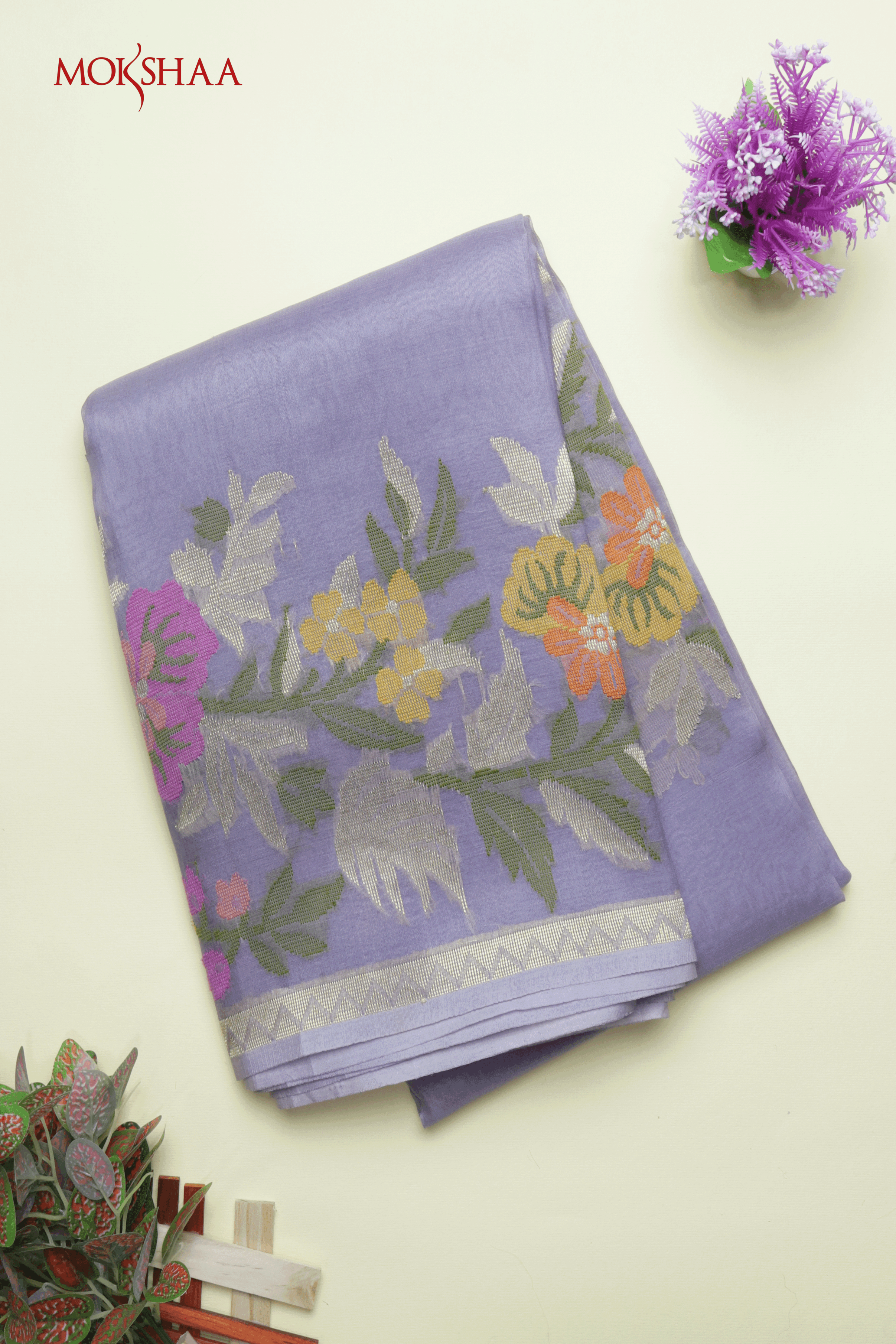 Lavender Banarasi Kora Silk Saree  Mokshaa