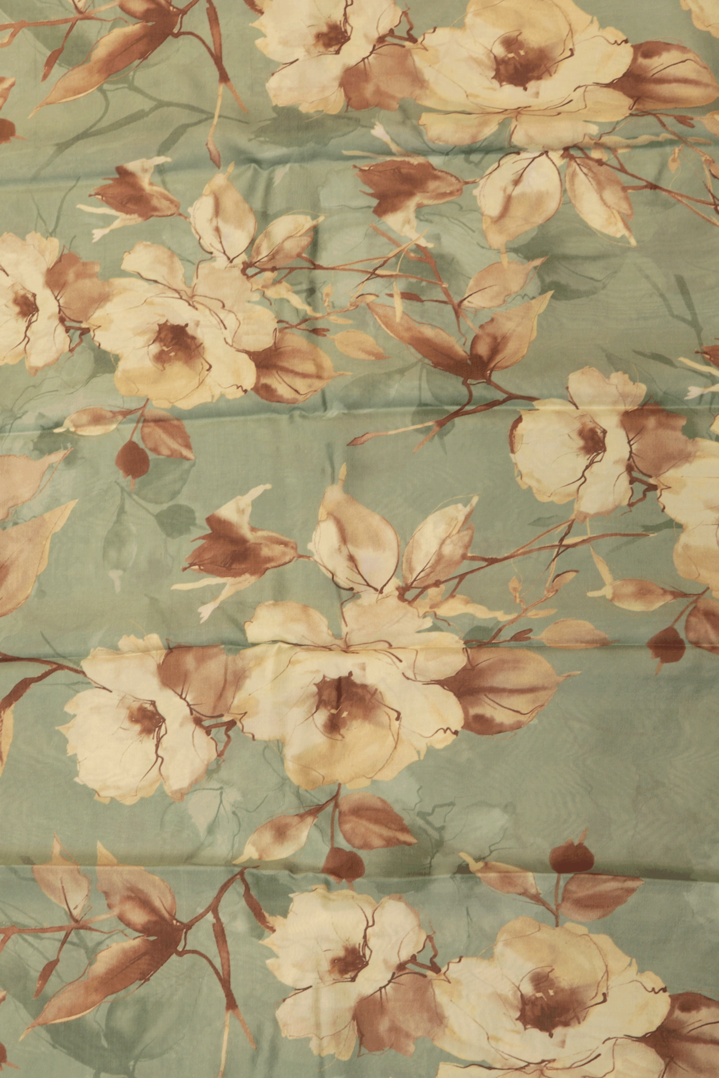 Dusty Sage Floral Printed Saree With Bottle Green Zari Border  Mokshaa