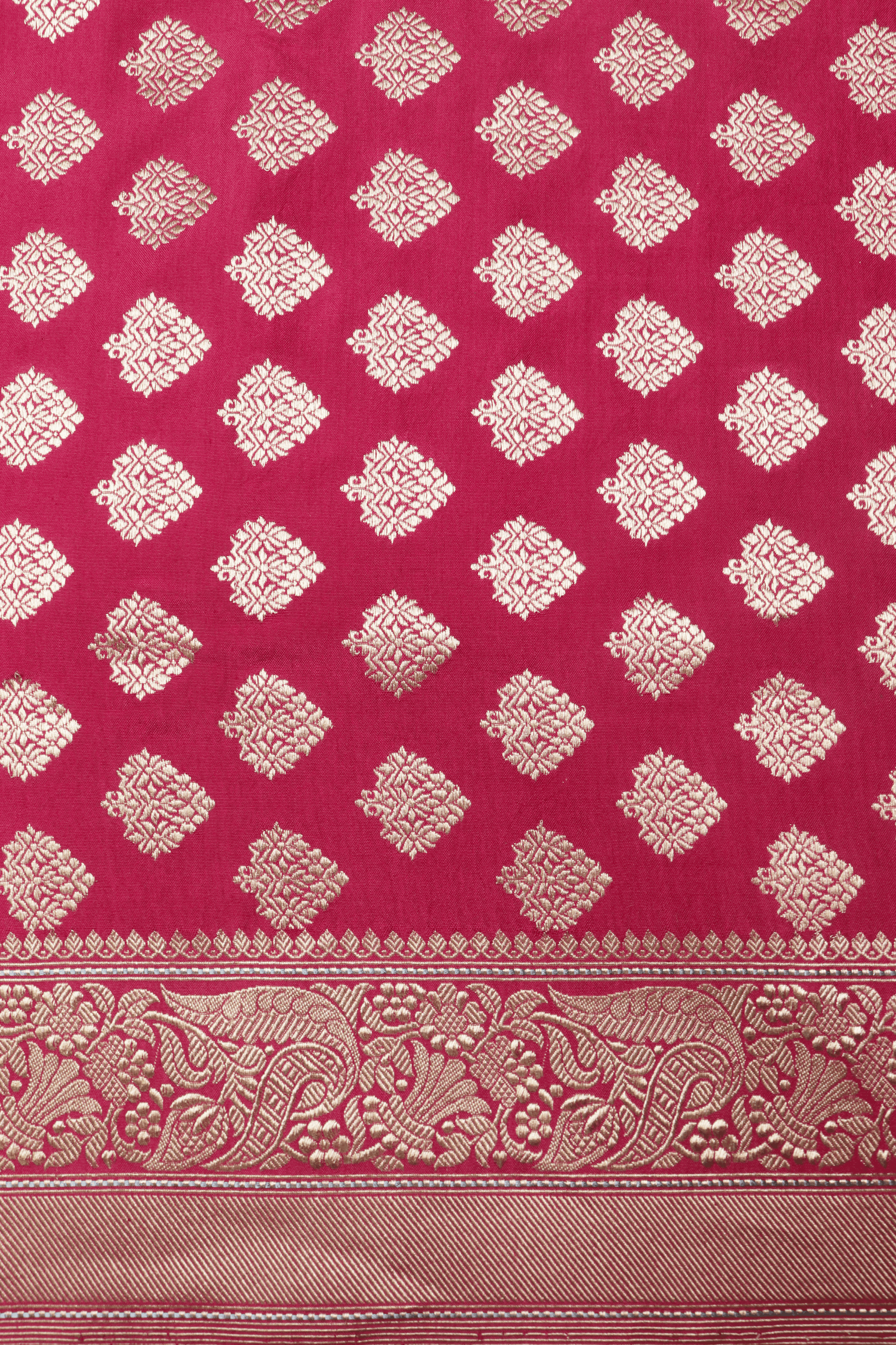 Red Banarasi Saree with Gold Zari Buttas  Mokshaa