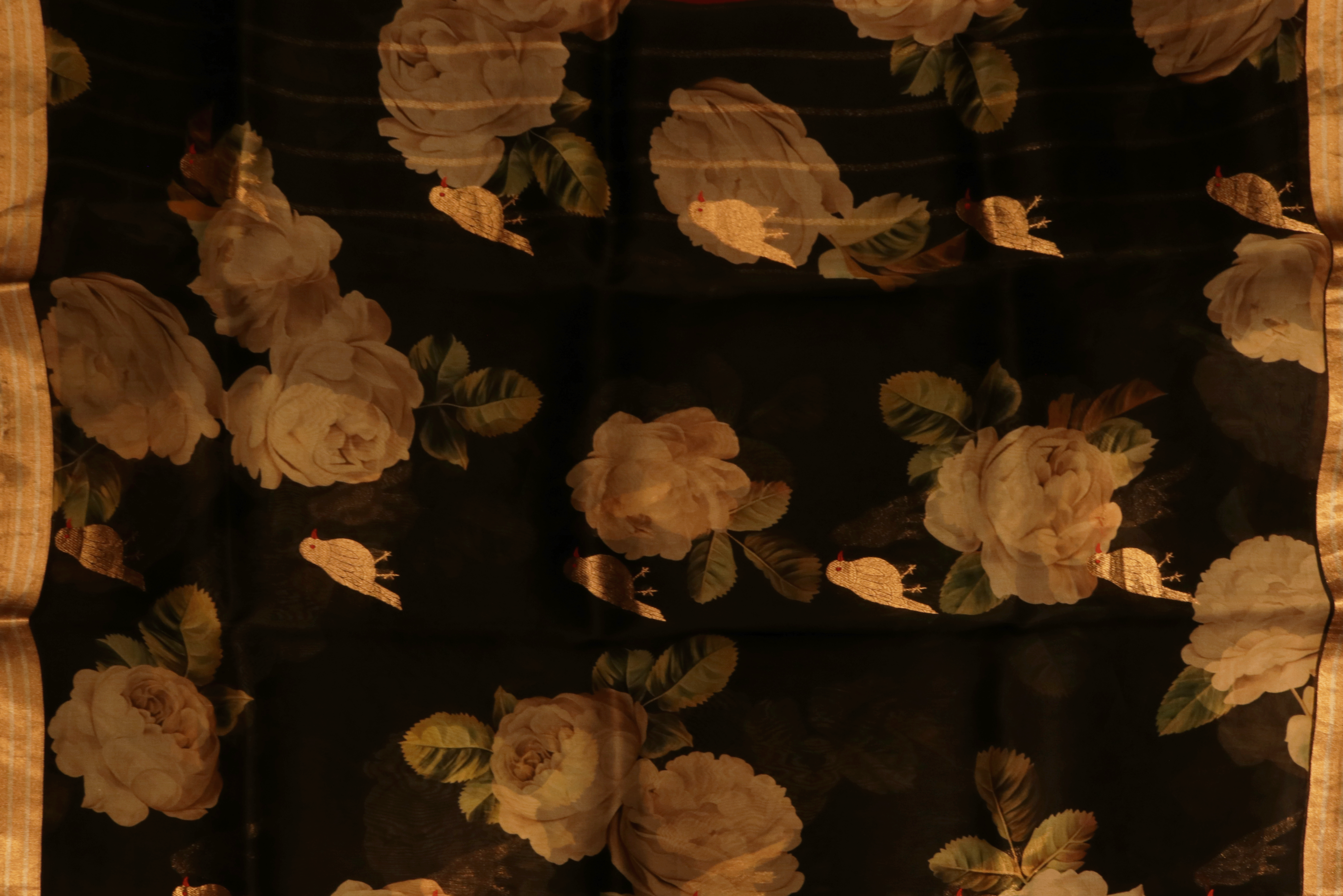 Black Printed Organza Saree Mokshaa
