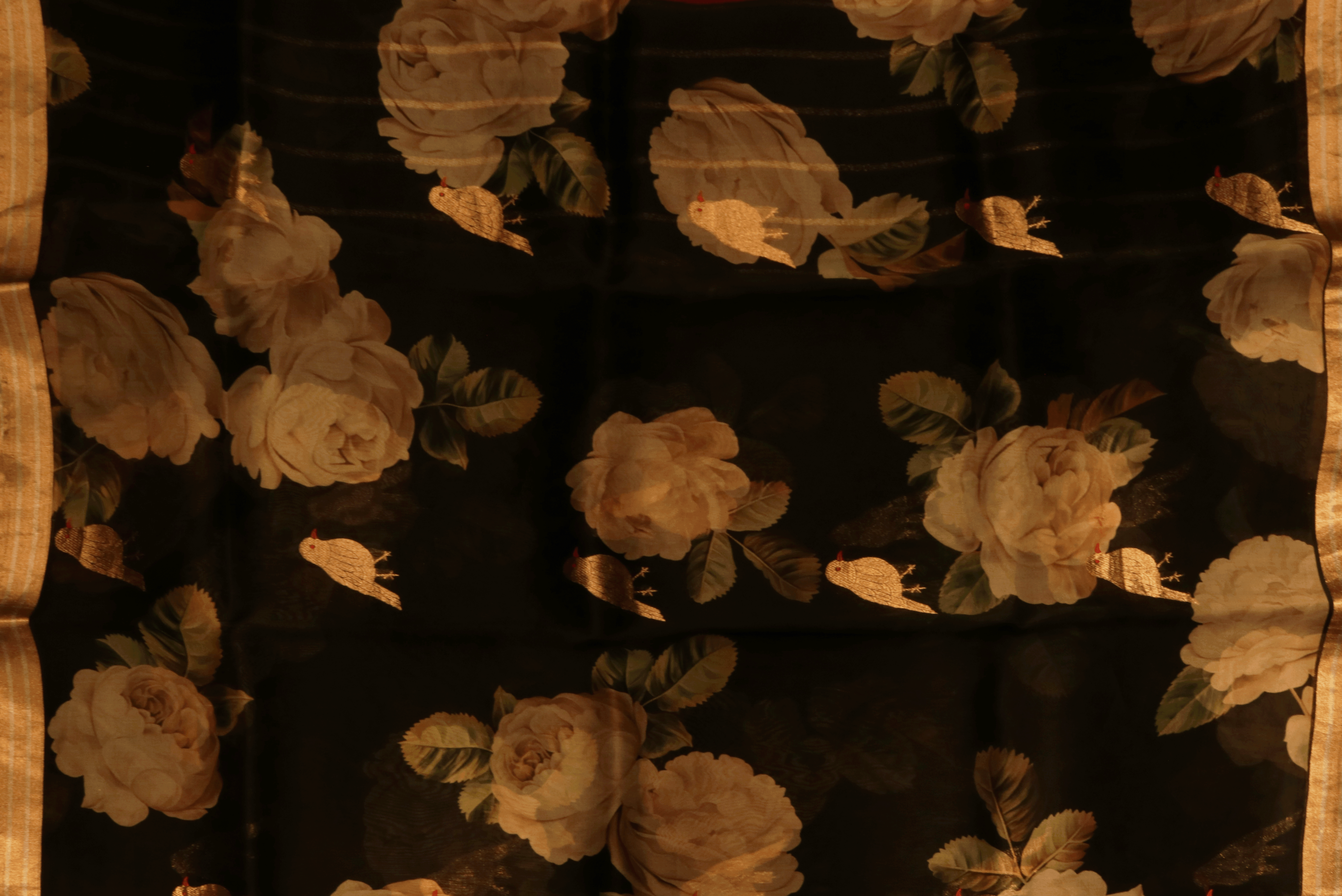 Black Printed Organza Saree  Mokshaa
