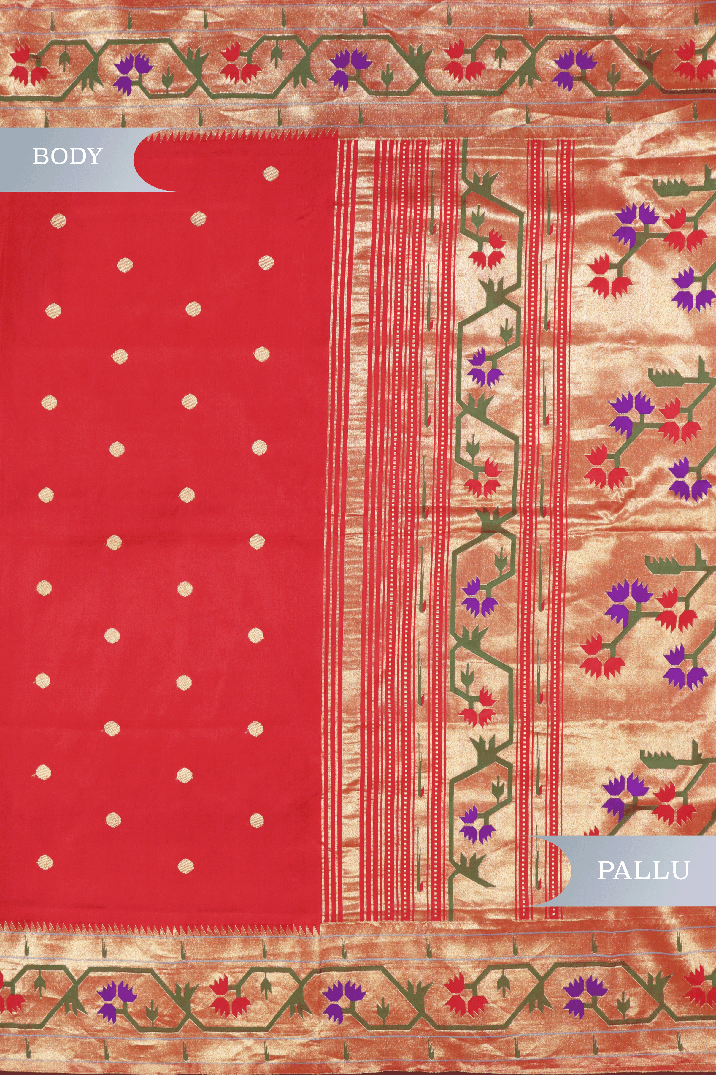 Classic Red Paithani Saree with Gold Zari and Lotus Motifs Mokshaa