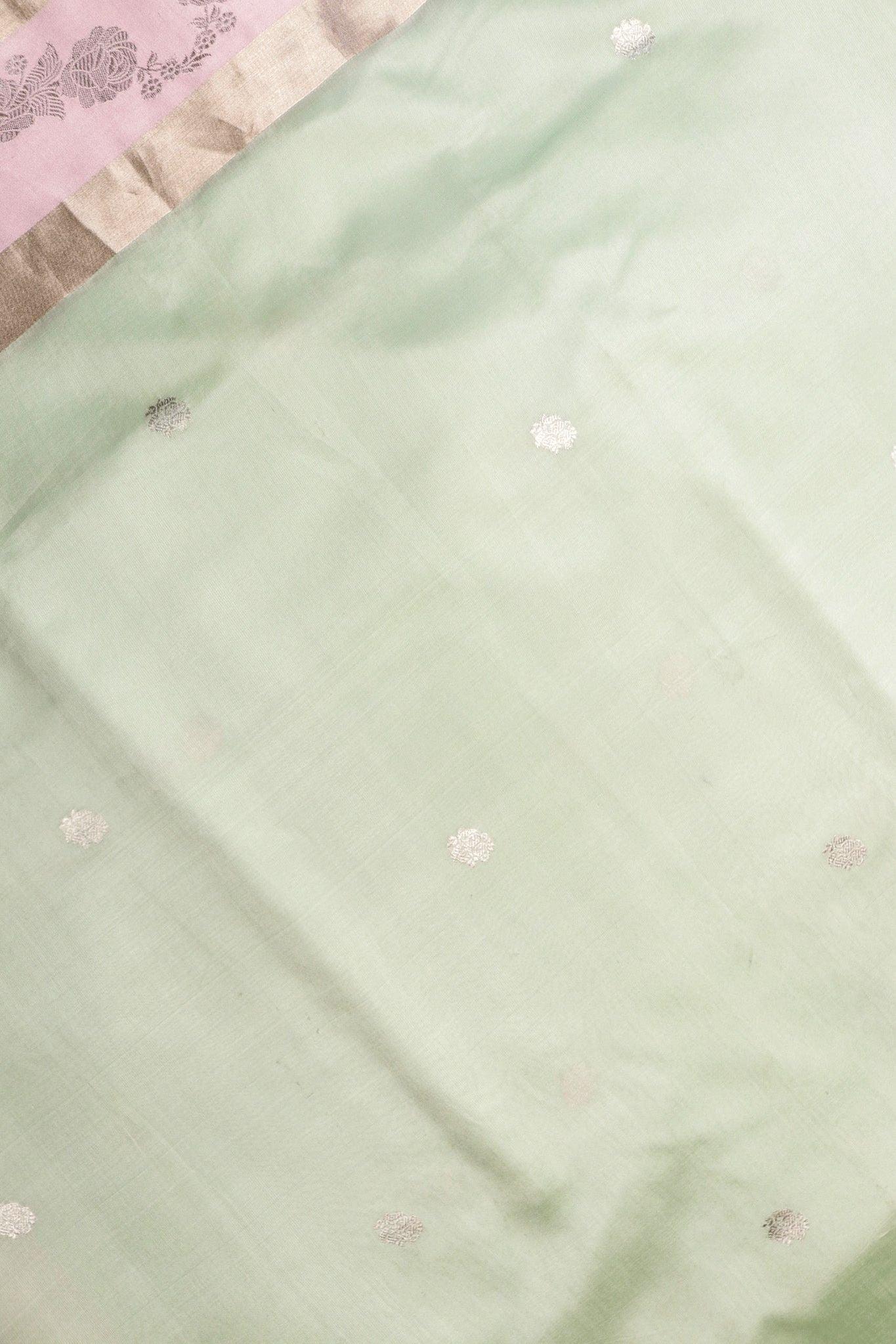 Sea Green Banarasi Tissue Silk Saree with Floral Pot Motifs (Copy) Mokshaa