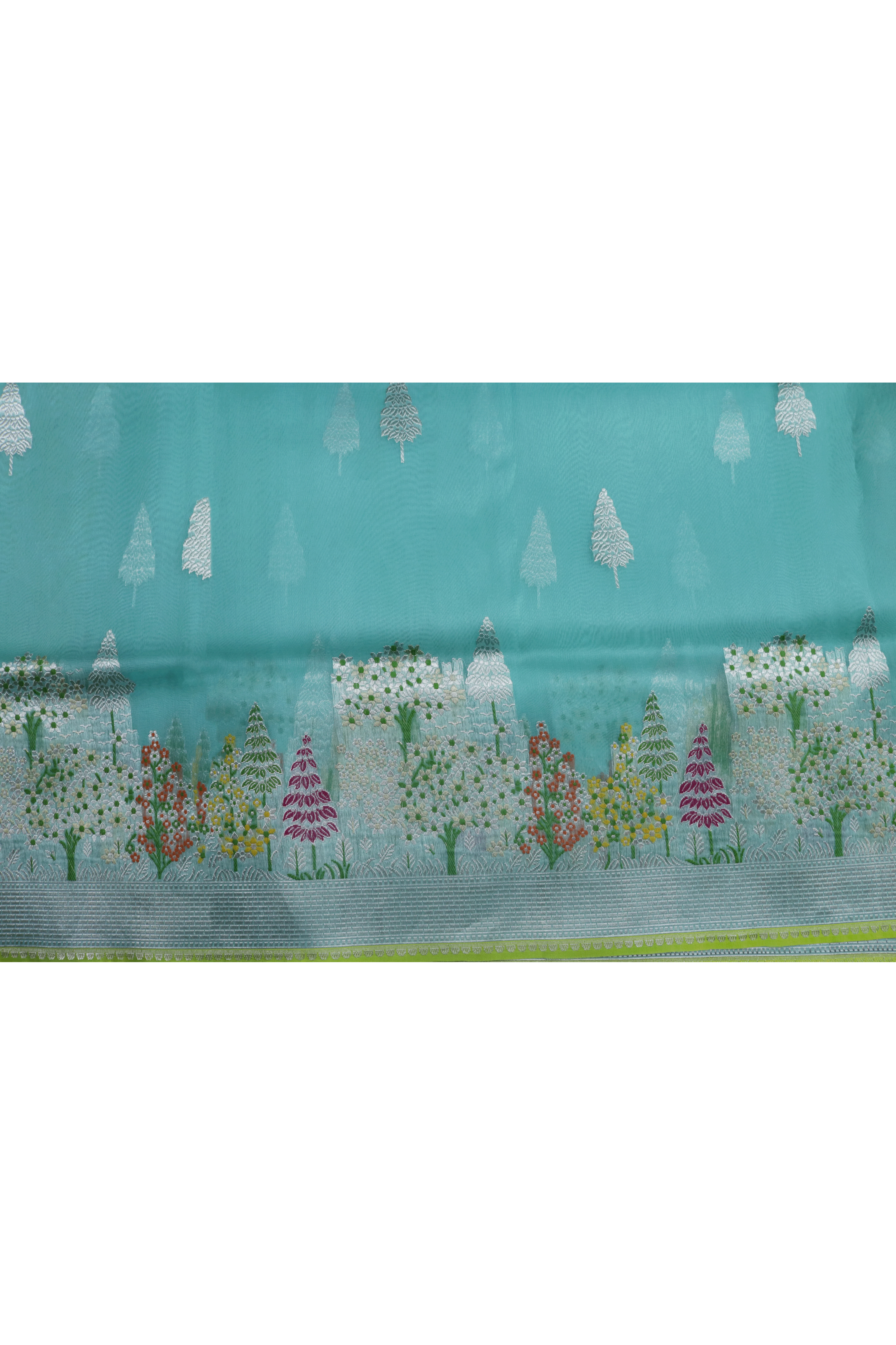 Aqua Blue Banarasi Kora Silk Saree - Mokshaa