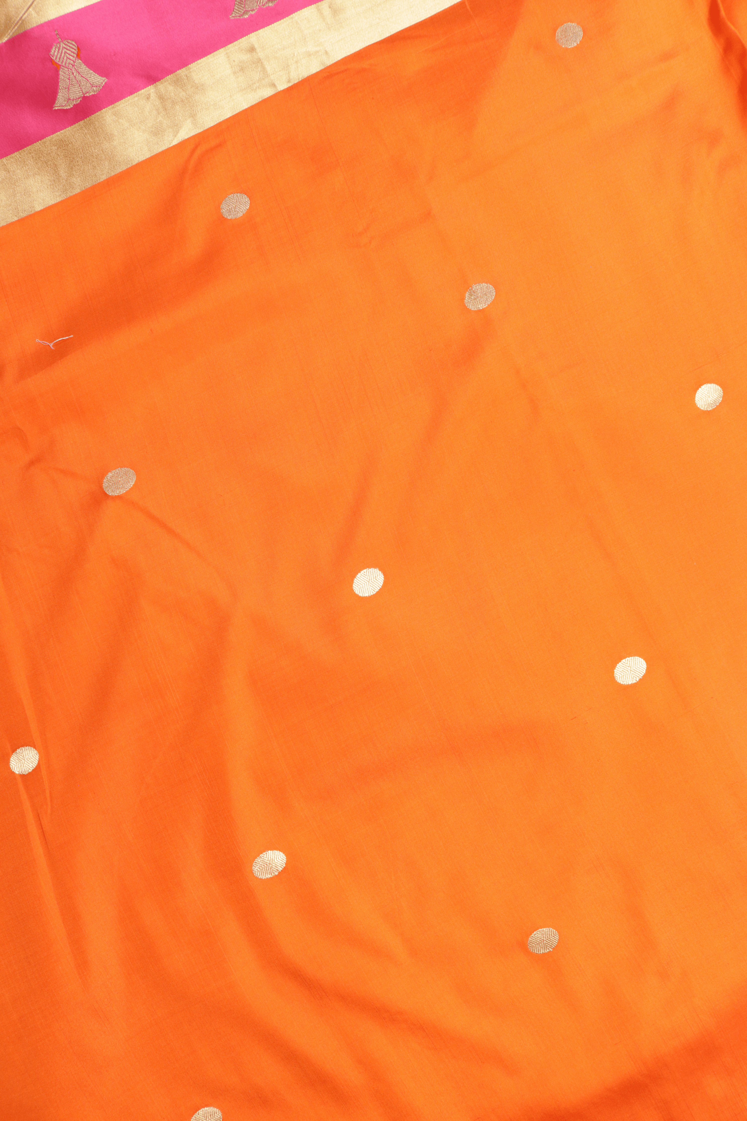 Orange Banarasi Silk Saree with Pink Zari Border Mokshaa