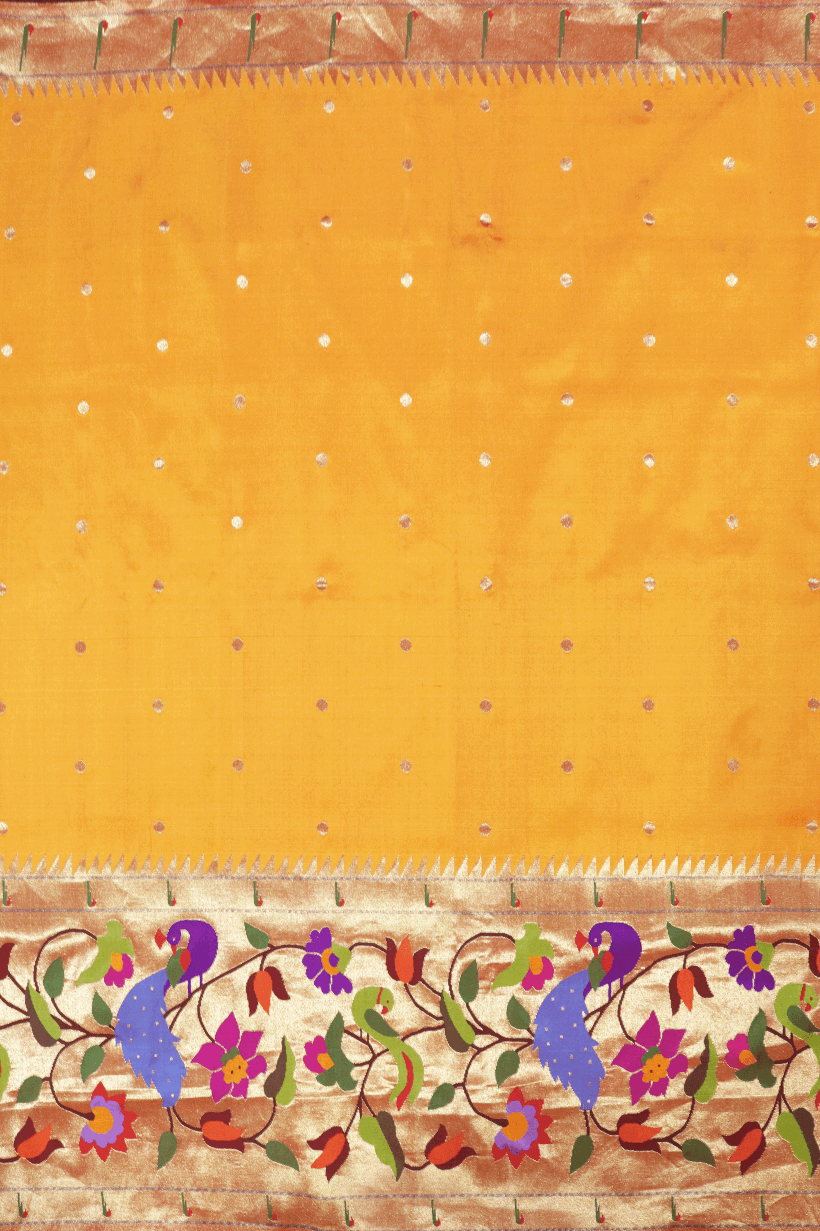 Yellow Paithani Silk Saree with Multicolour Peacock Motif Pallu Mokshaa