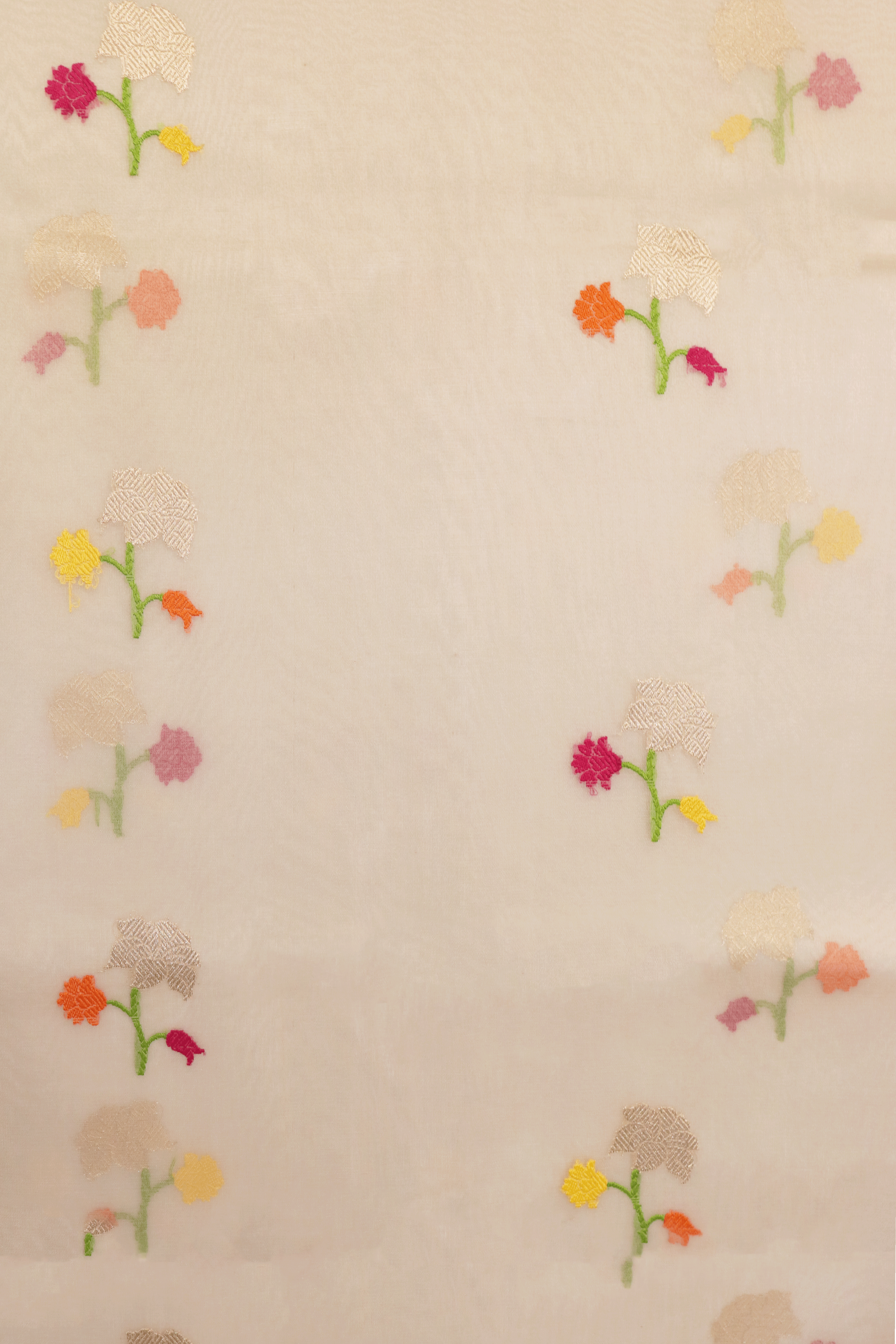 White Banarasi Kora Silk Saree with Floral Motifs and Contrast Red Border Mokshaa