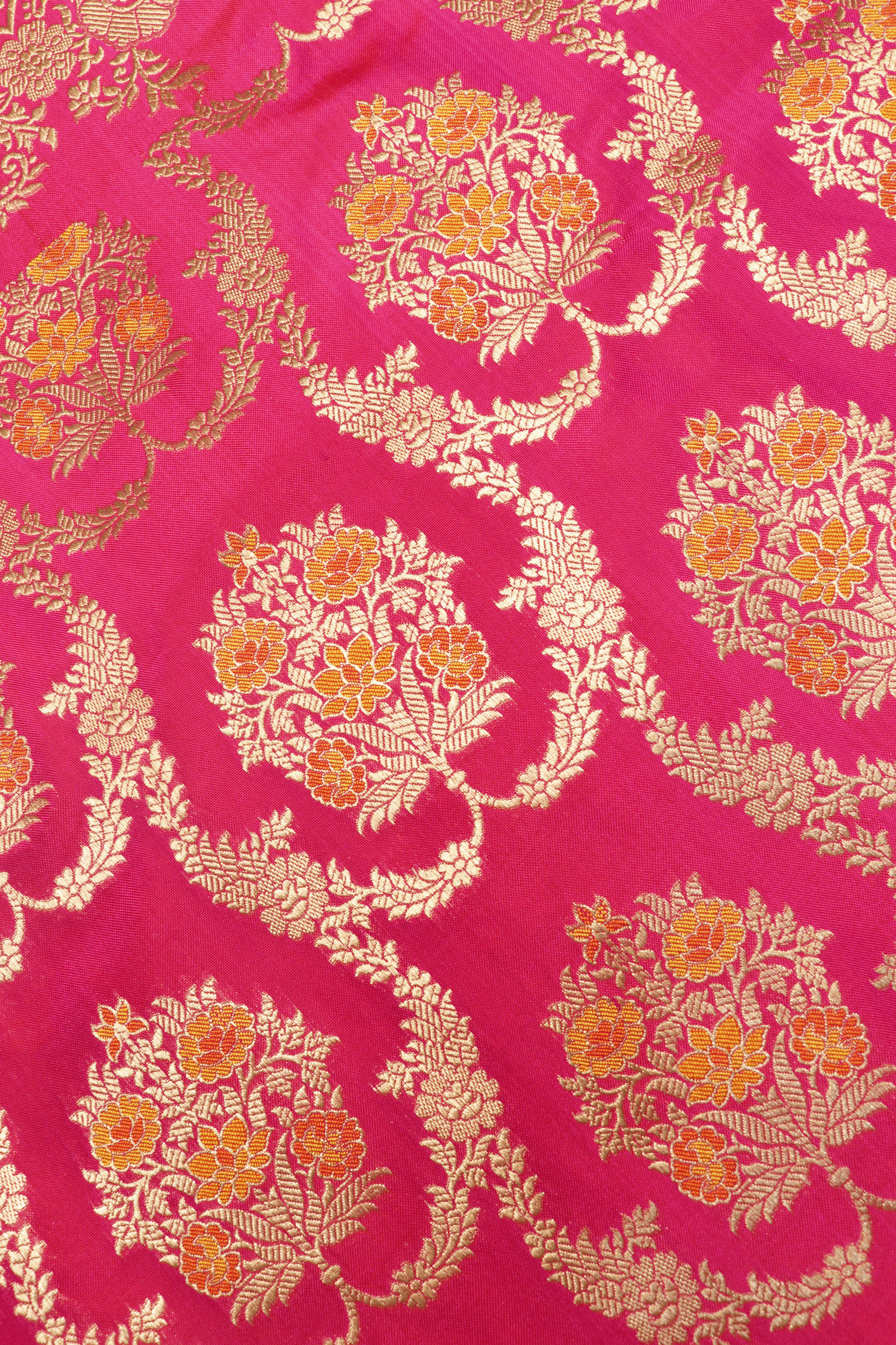 Rani Pink Banarasi Silk Saree with Gold Floral Brocade  Mokshaa