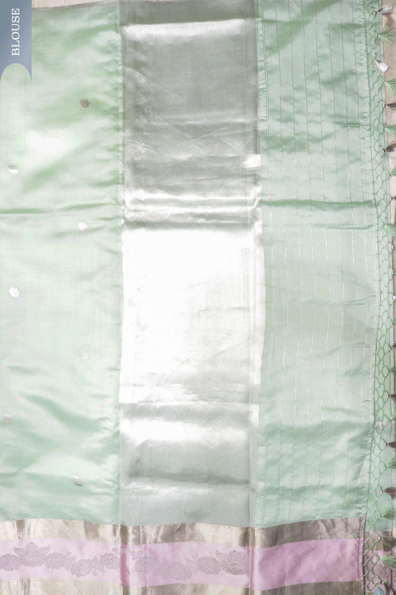 Sea Green Banarasi Tissue Silk Saree with Floral Pot Motifs (Copy) Mokshaa