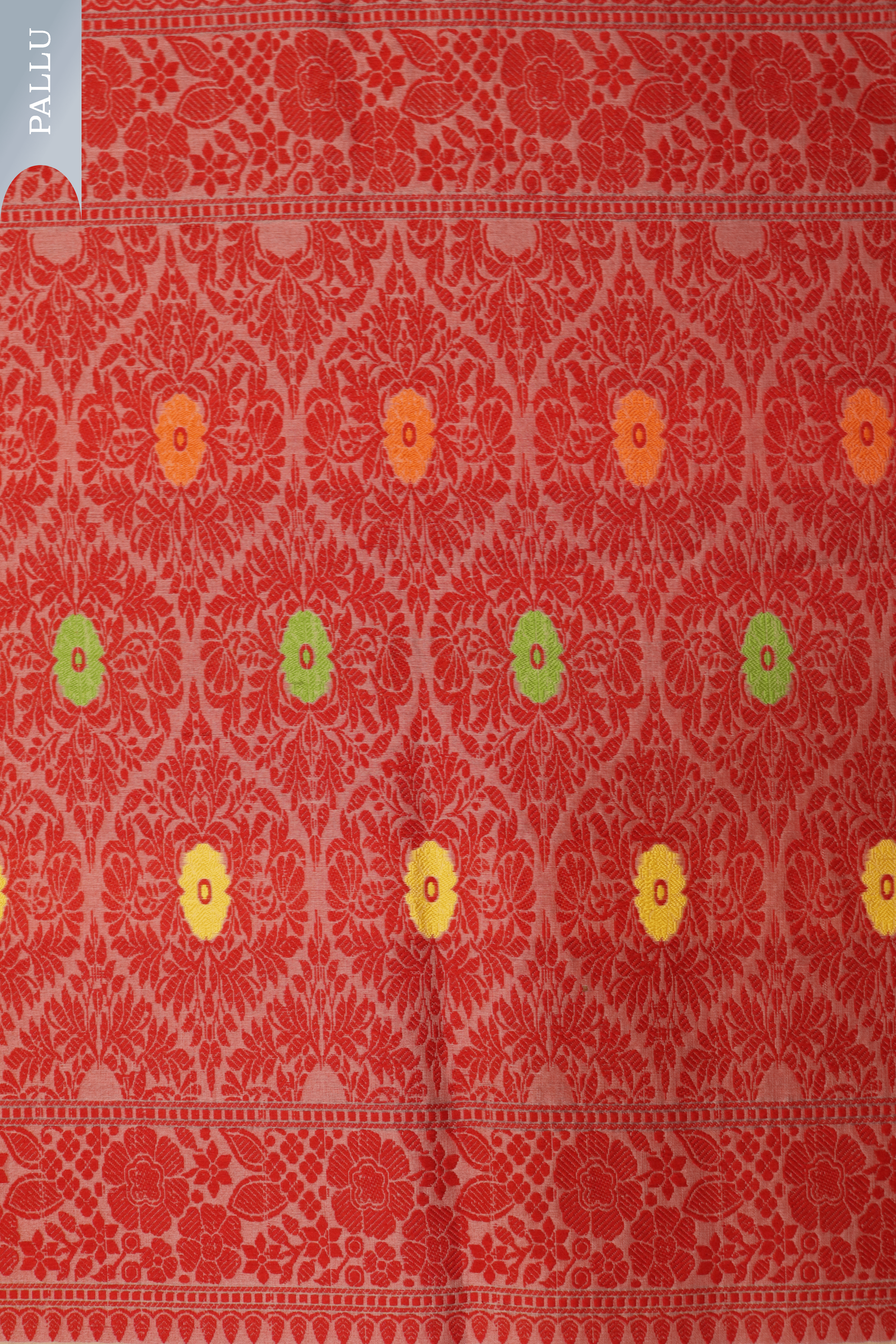 White Banarasi Kora Silk Saree with Floral Motifs and Contrast Red Border Mokshaa