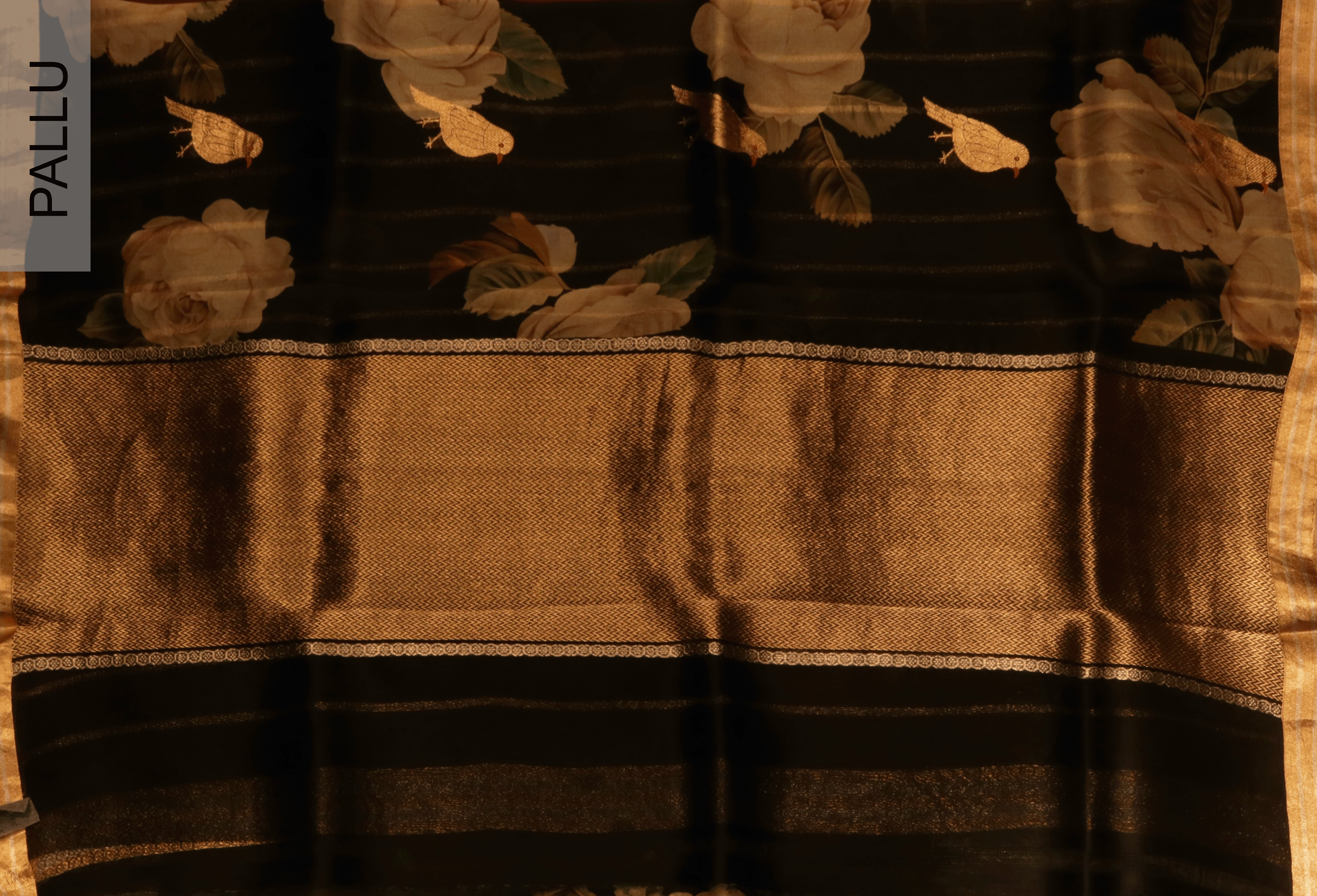 Black Printed Organza Saree  Mokshaa