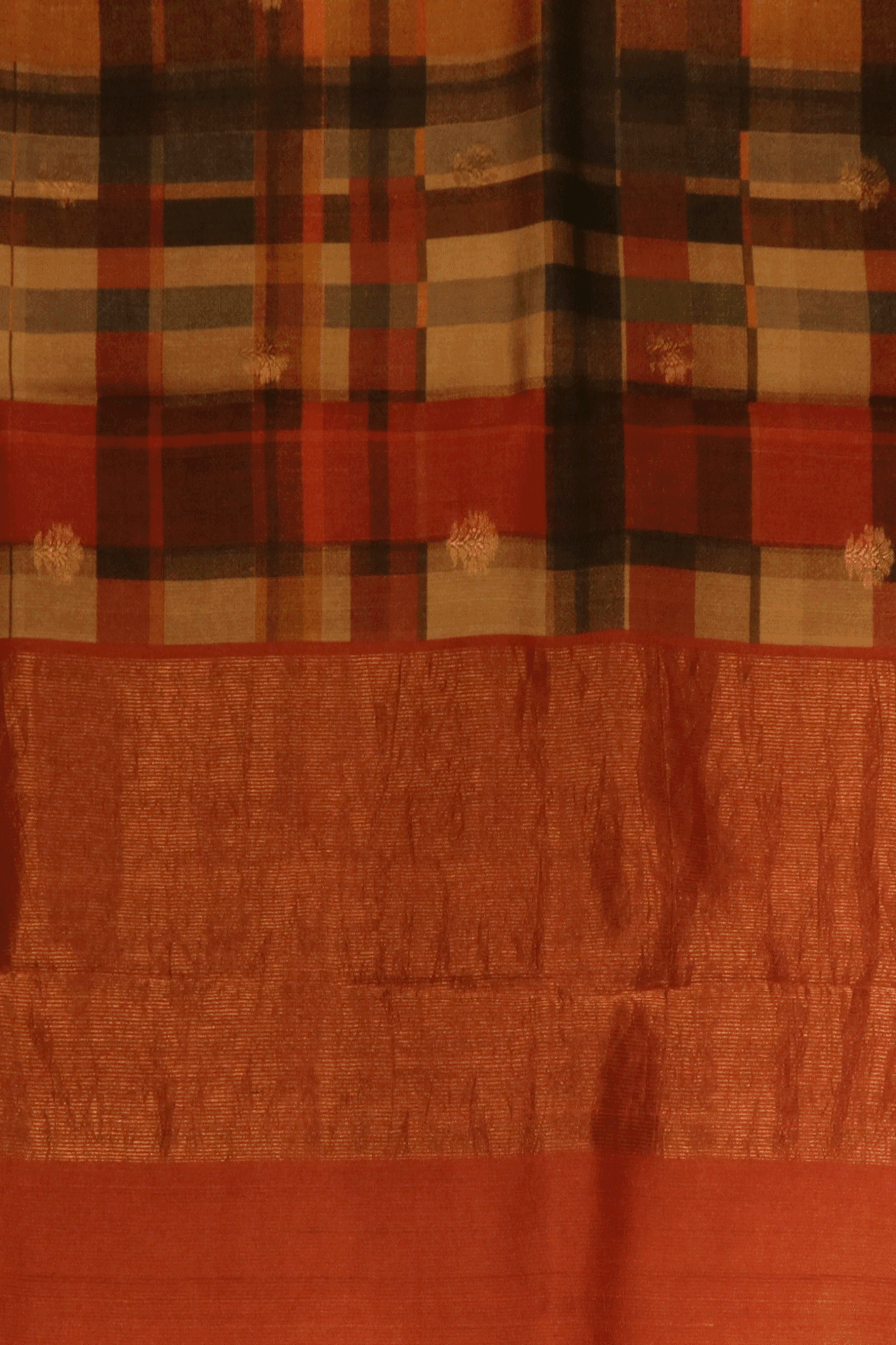 Multicoloured Checked Saree With Kalamkari Animal Border Mokshaa
