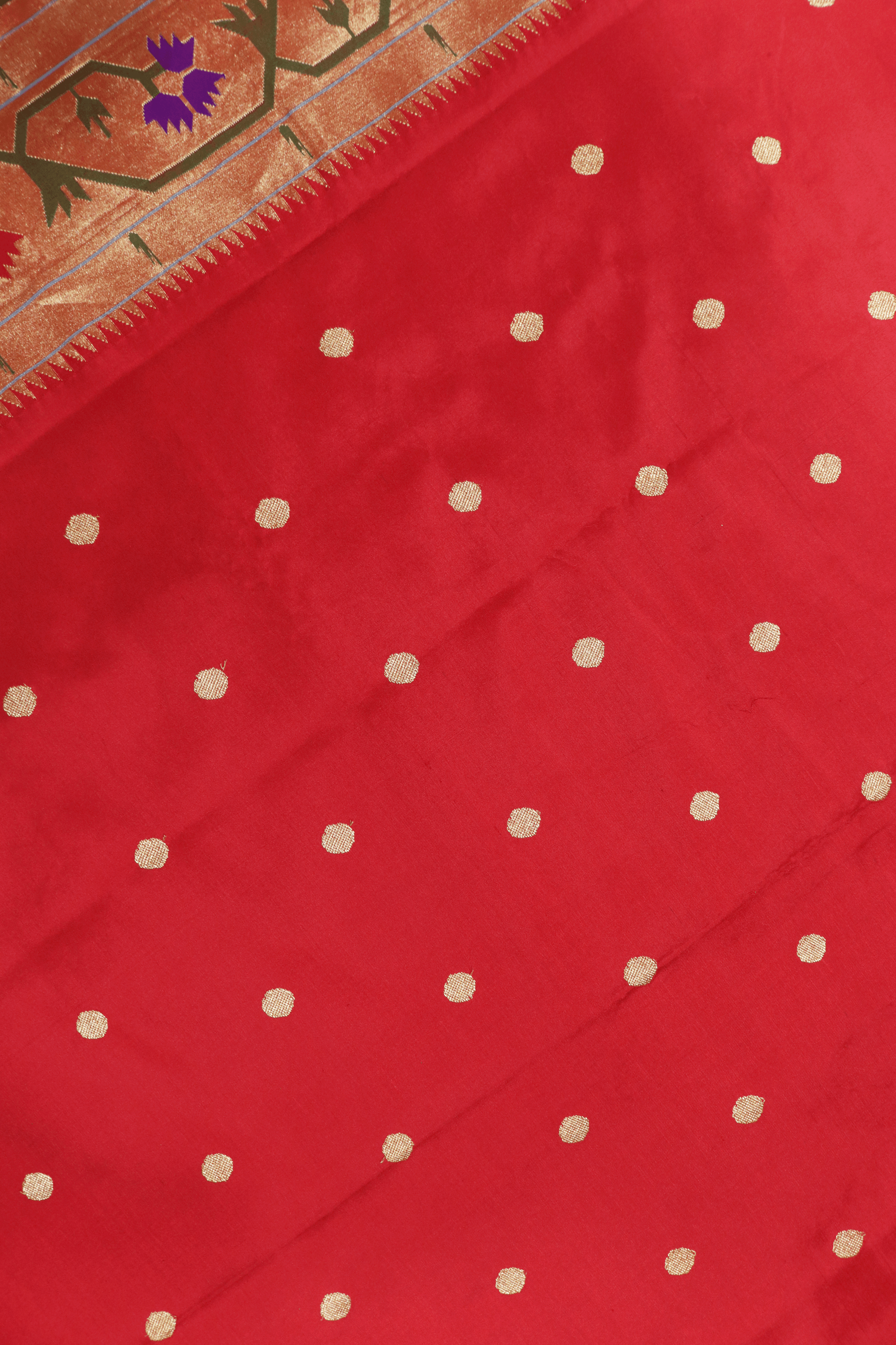 Classic Red Paithani Saree with Gold Zari and Lotus Motifs Mokshaa