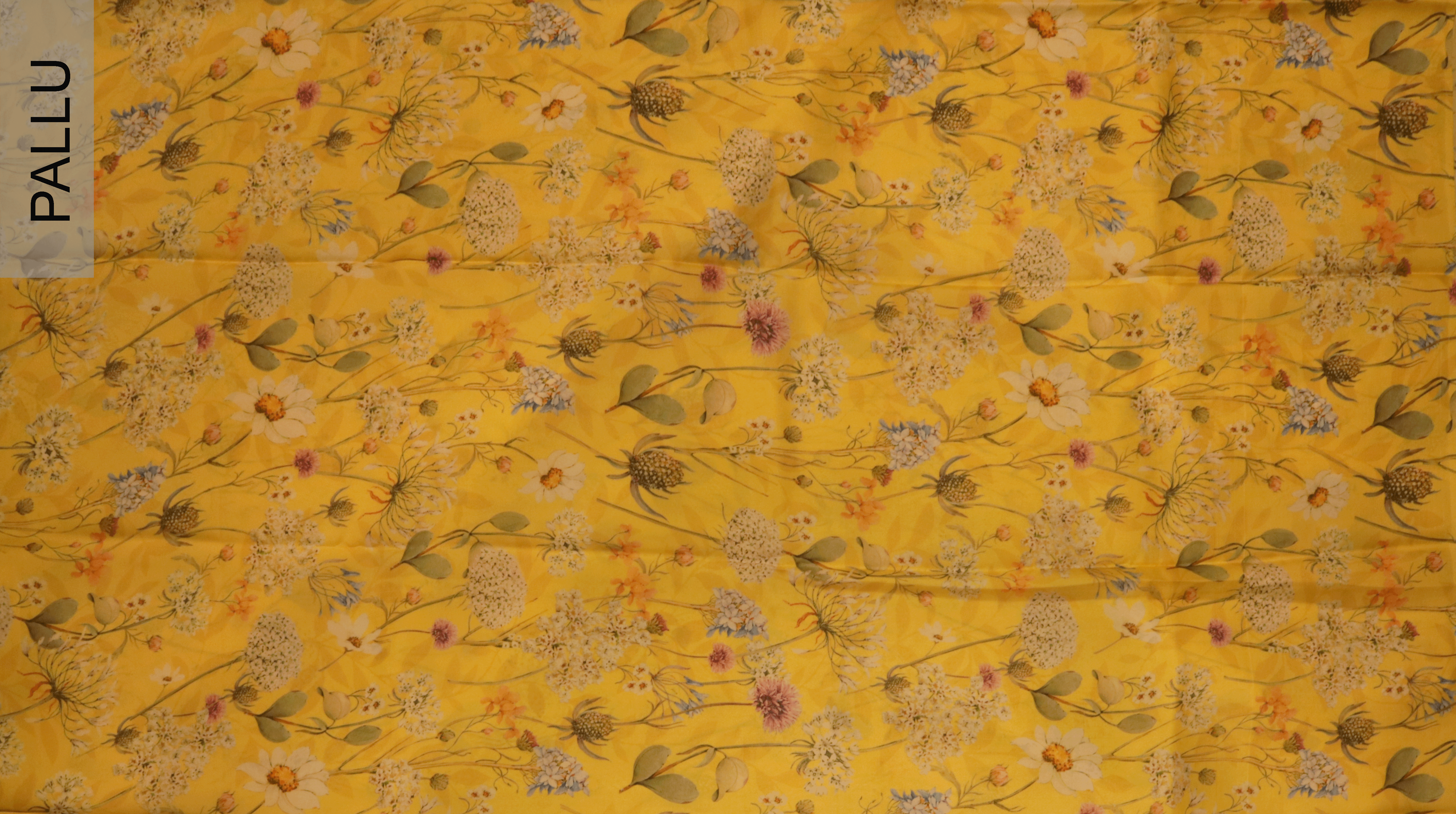 Bright Yellow Printed Satin Silk Saree Mokshaa