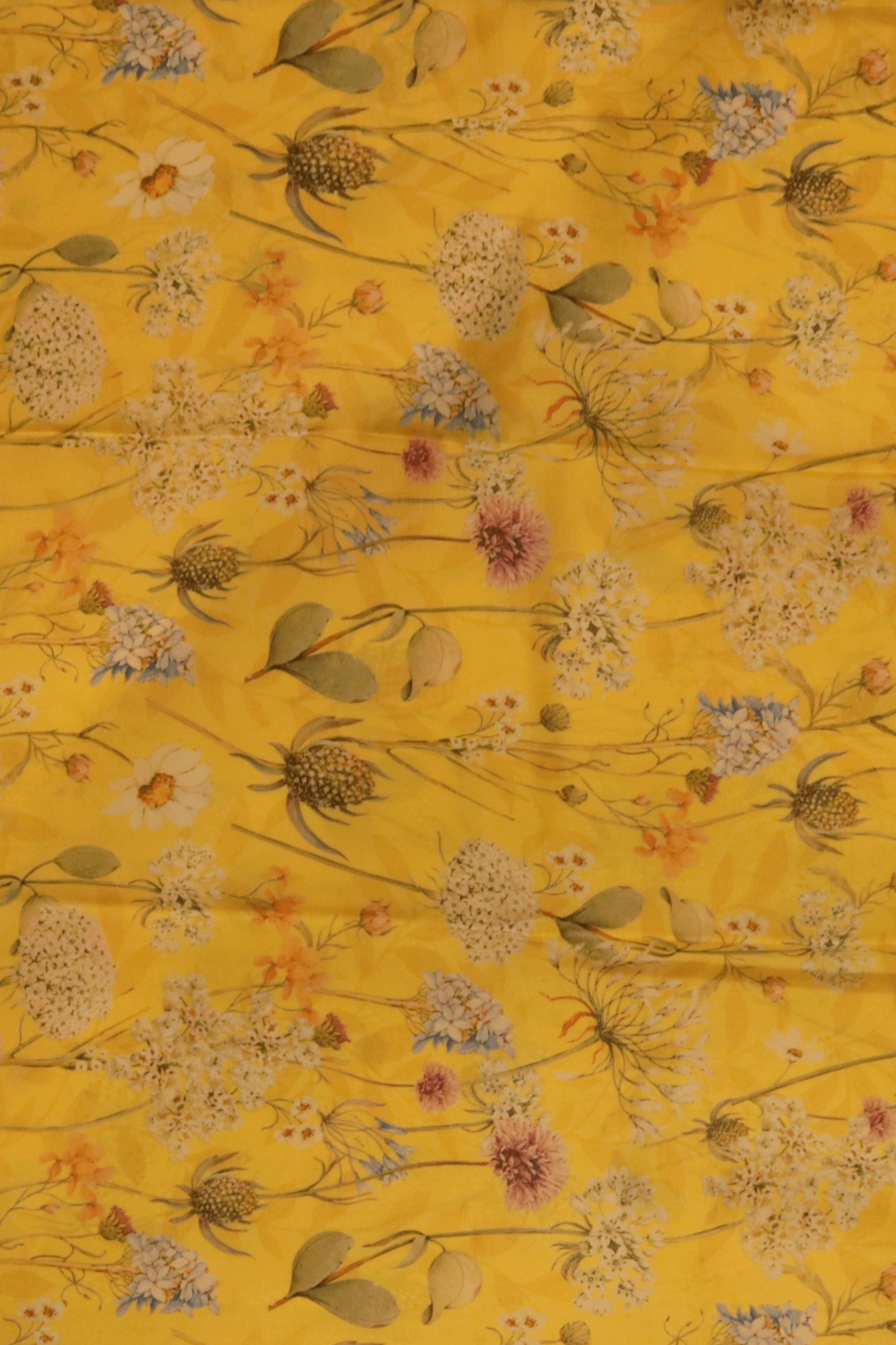 Bright Yellow Printed Satin Silk Saree  Mokshaa