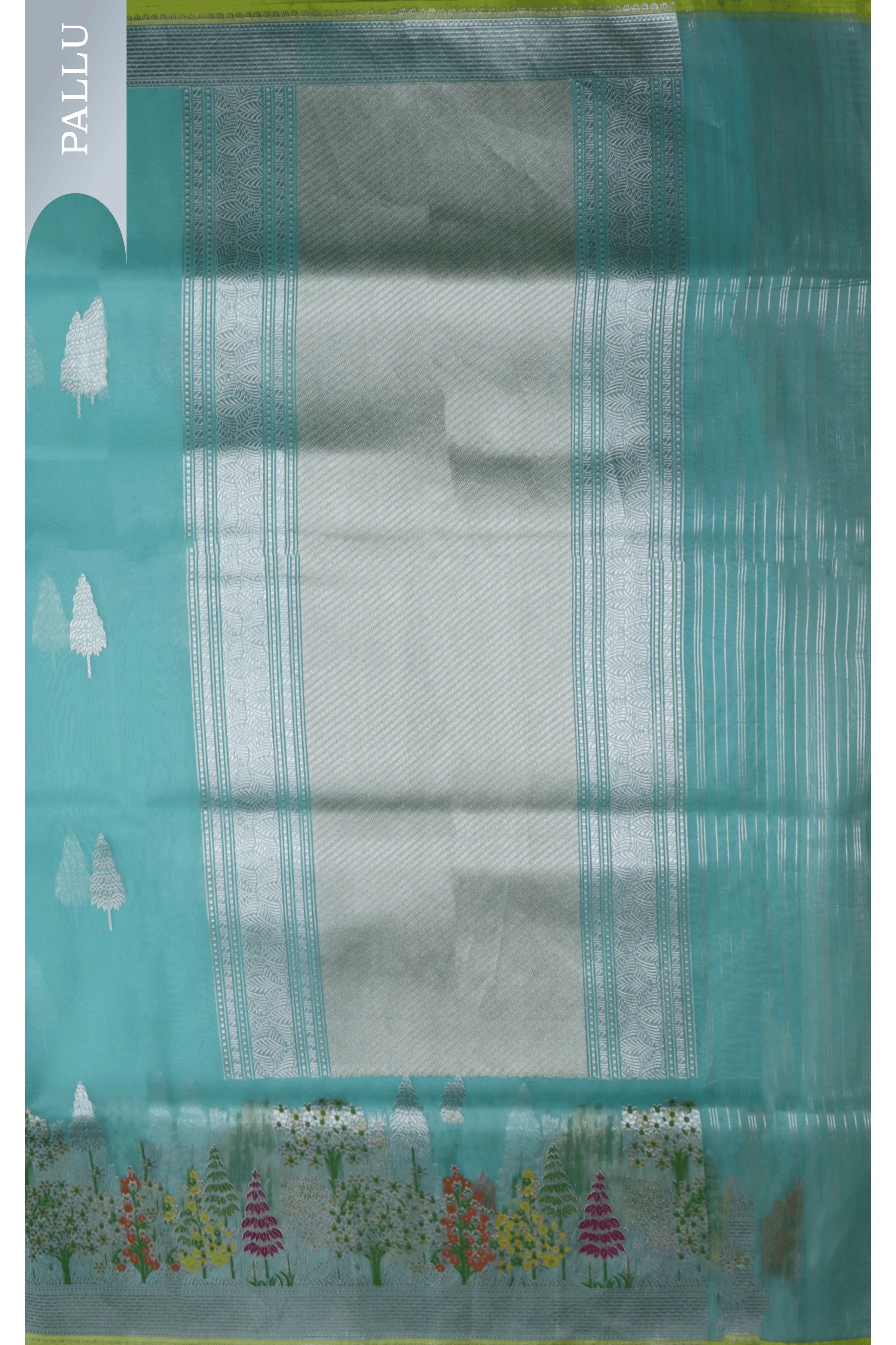 Aqua Blue Banarasi Kora Silk Saree - Mokshaa