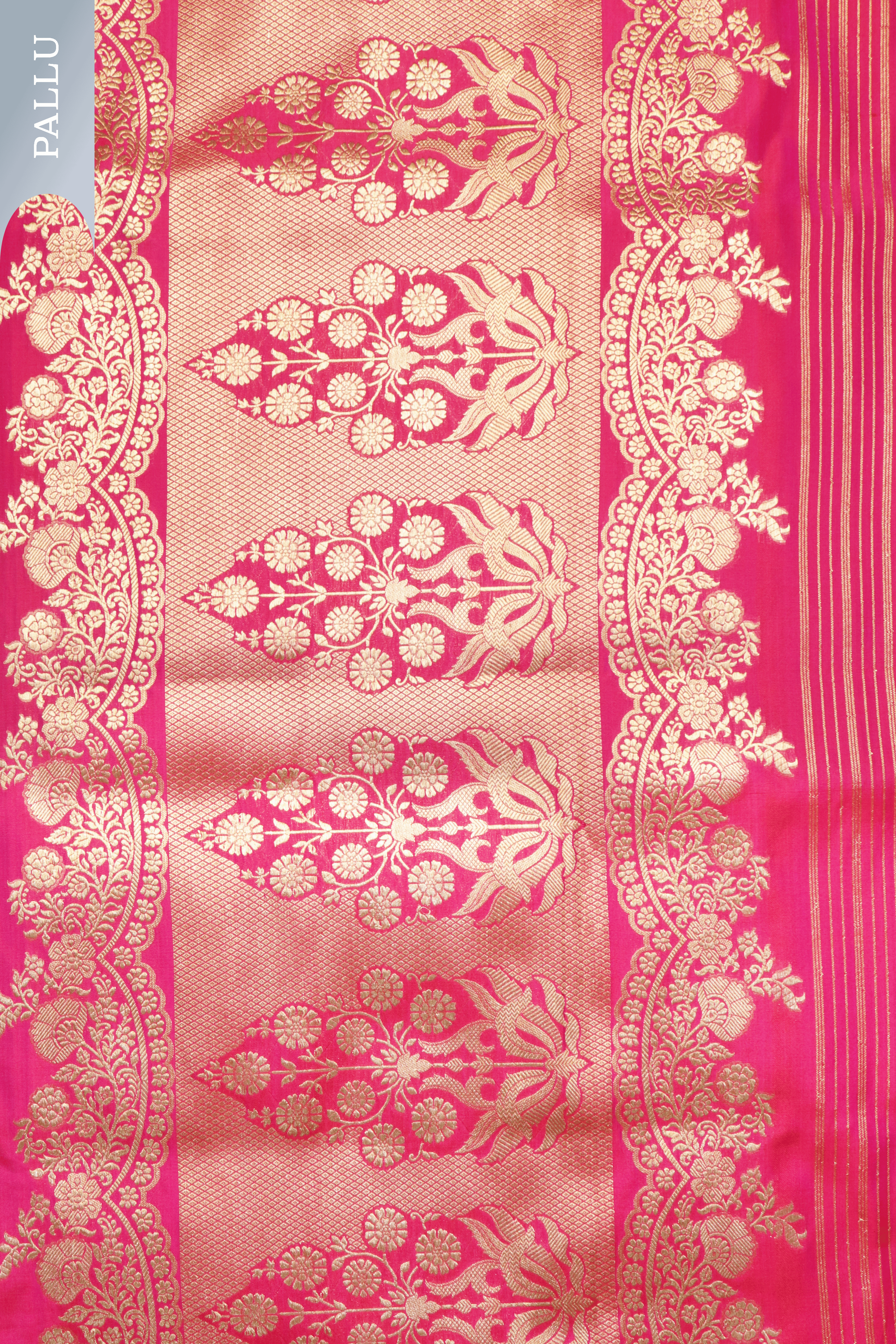 Rani Pink Banarasi Silk Saree with Gold Floral Brocade Mokshaa