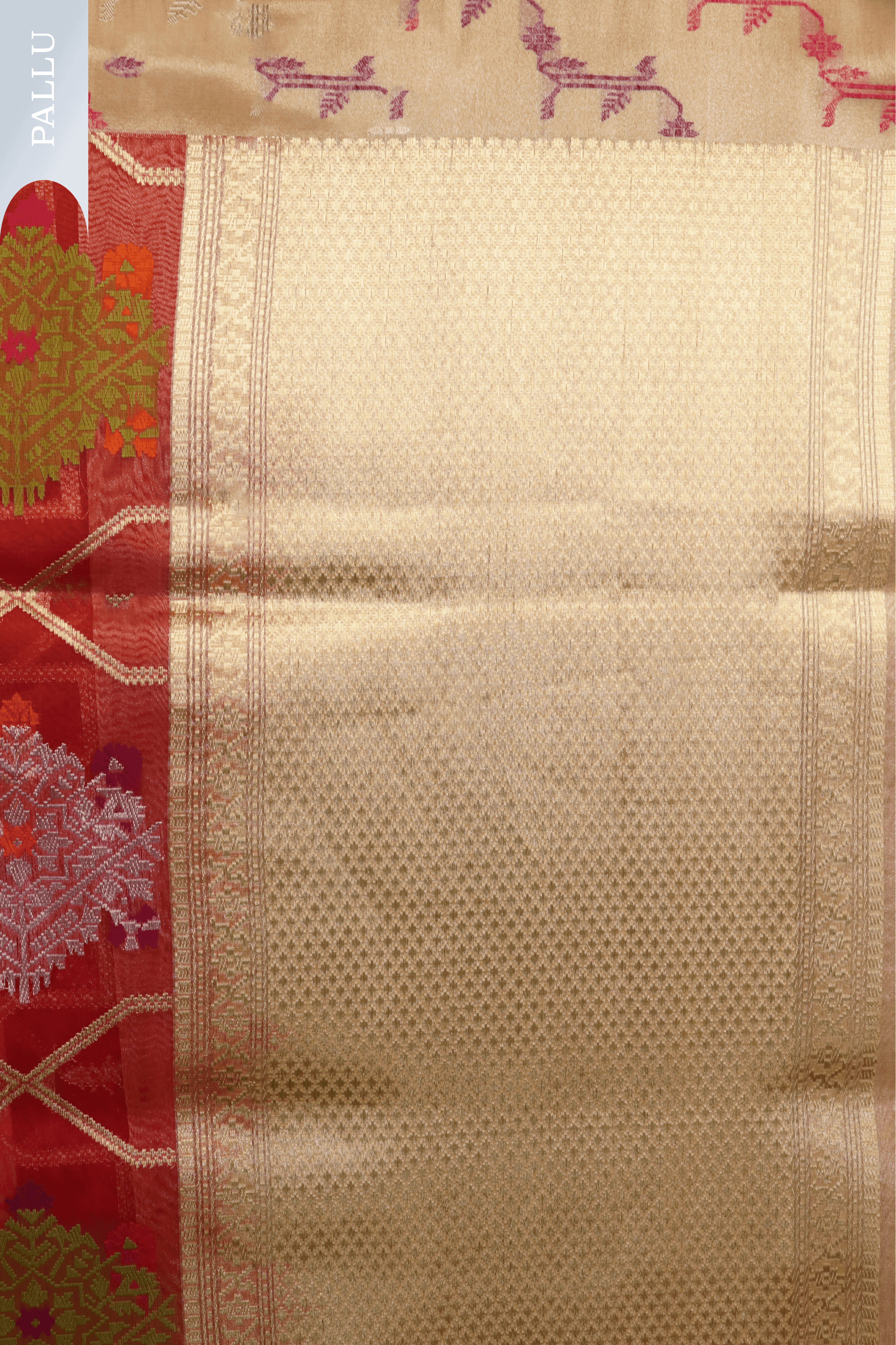 Red & Off White Banarasi Kora Silk Saree - Mokshaa