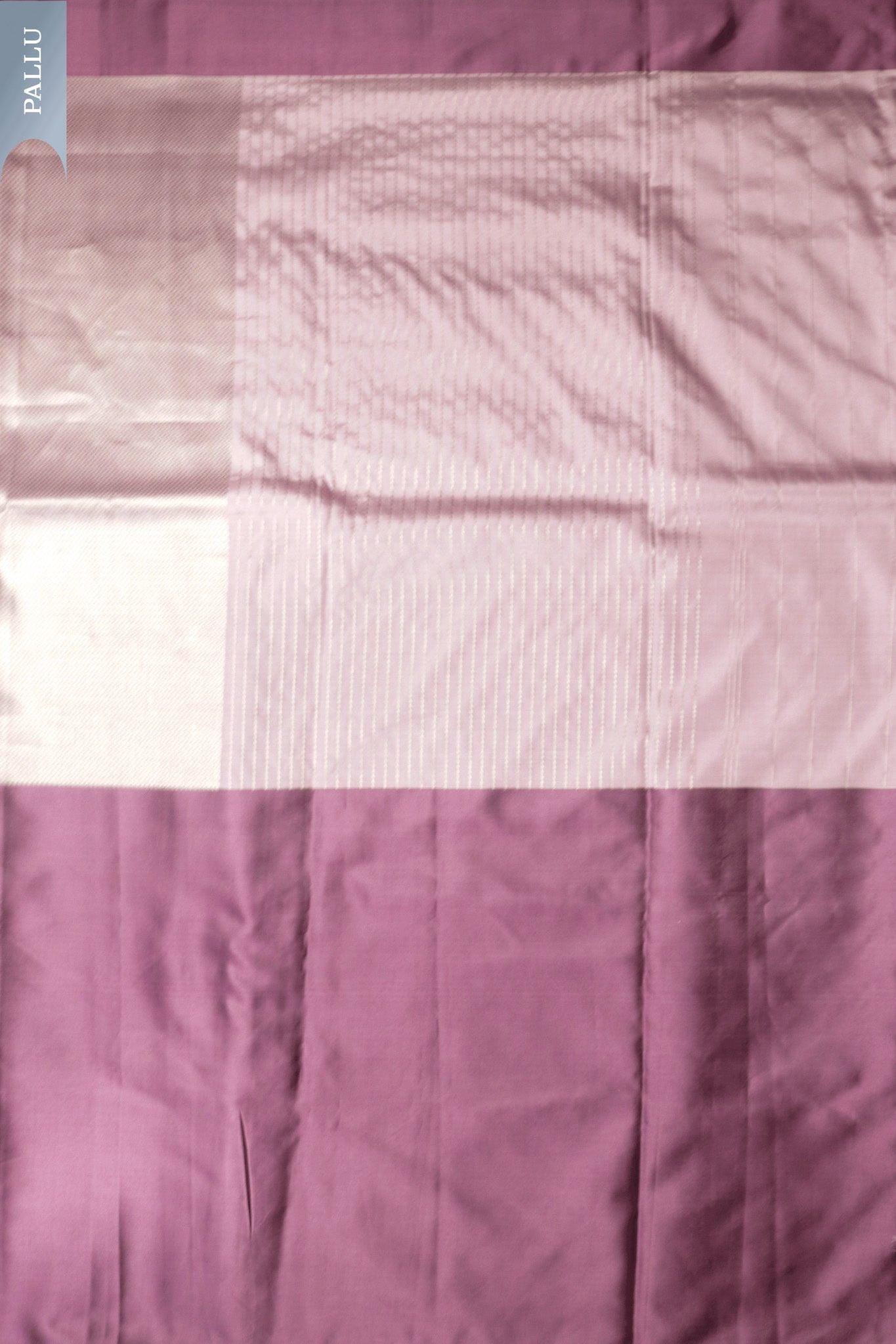 Mauve Banarasi Silk Saree with Soft Silver Zari Border Mokshaa