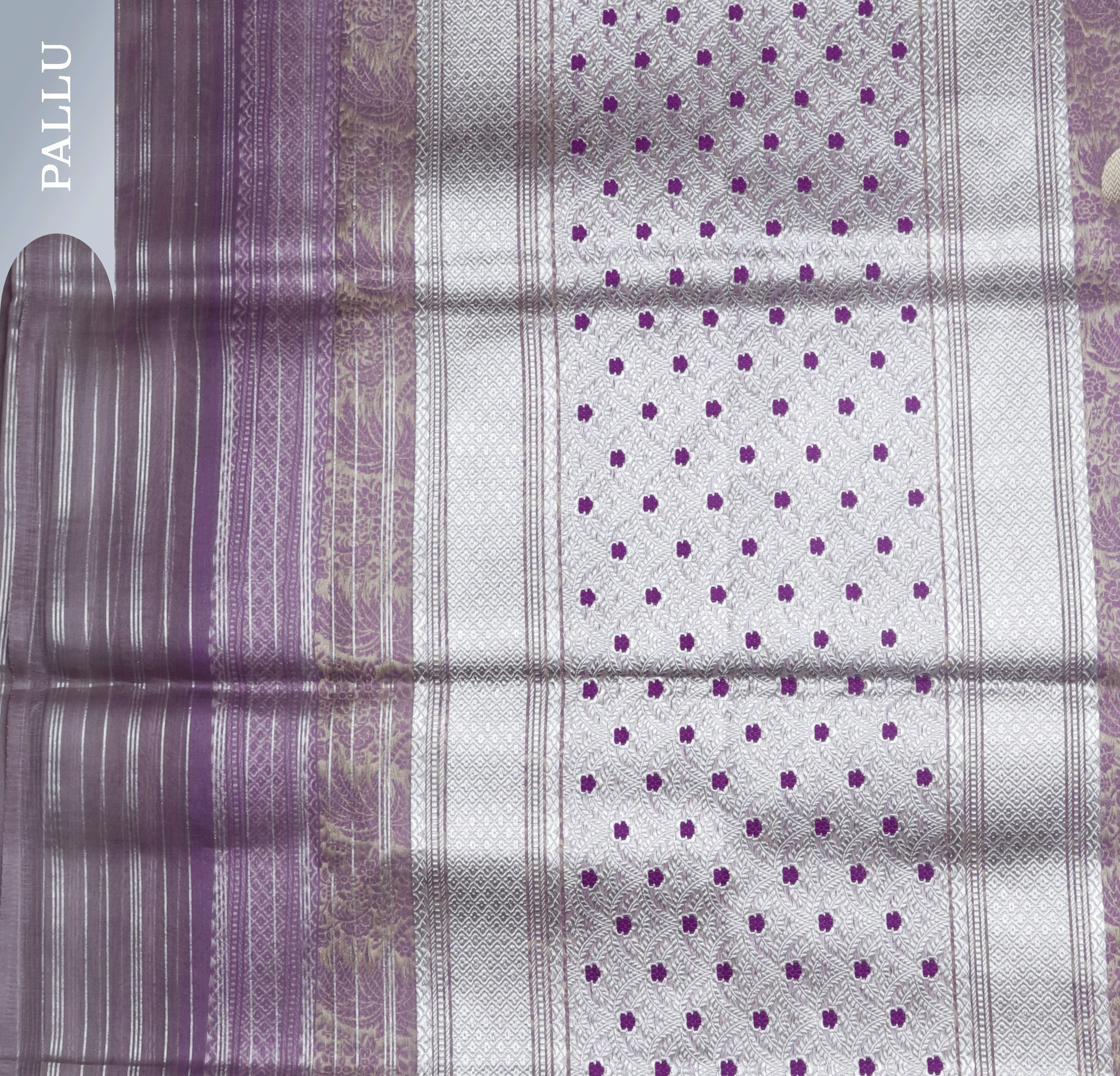 Lavender Banarasi Kora Saree with Silver Zari Border Mokshaa