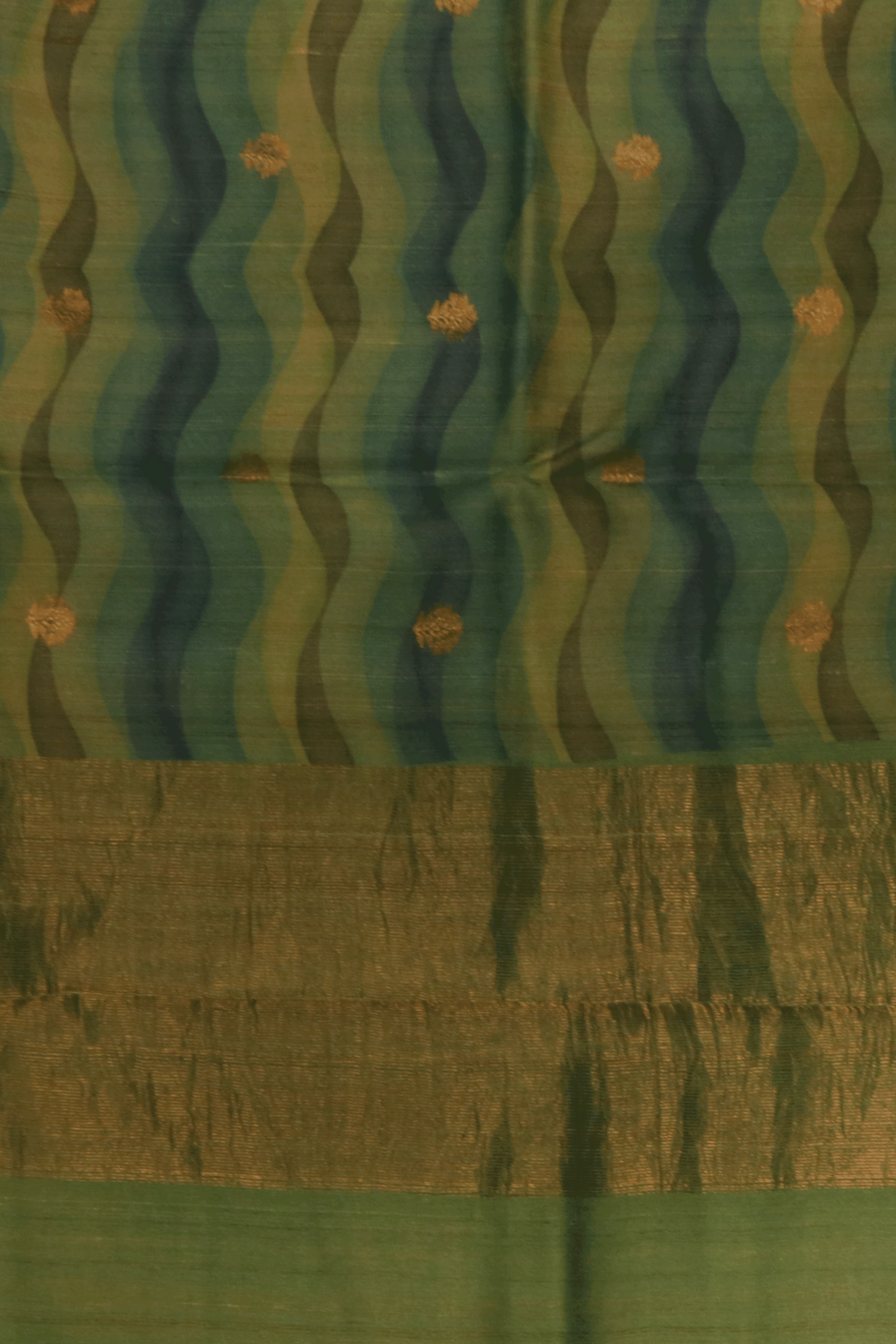 Green Wave Printed Tussar Silk Saree  Mokshaa