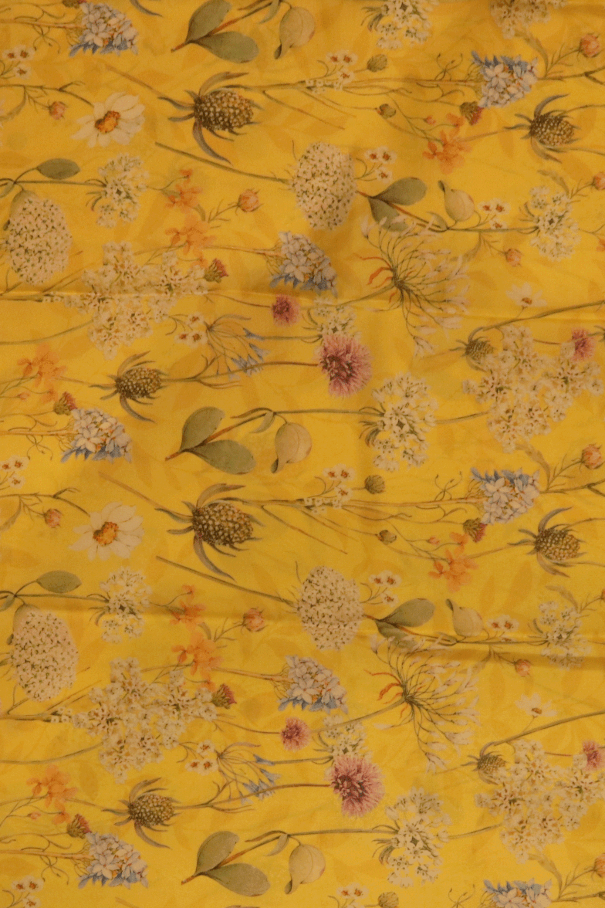 Bright Yellow Printed Satin Silk Saree  Mokshaa