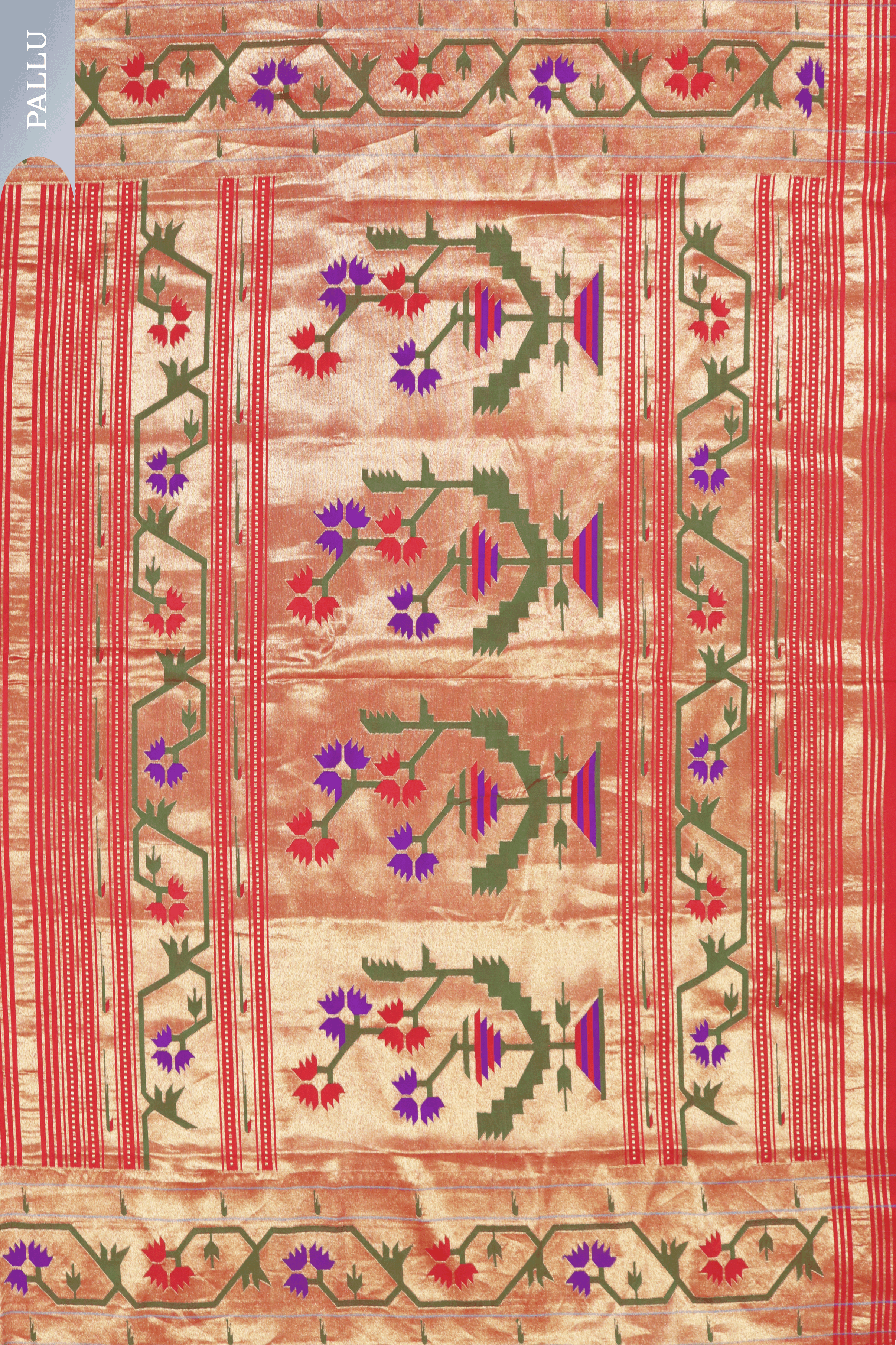 Classic Red Paithani Saree with Gold Zari and Lotus Motifs Mokshaa
