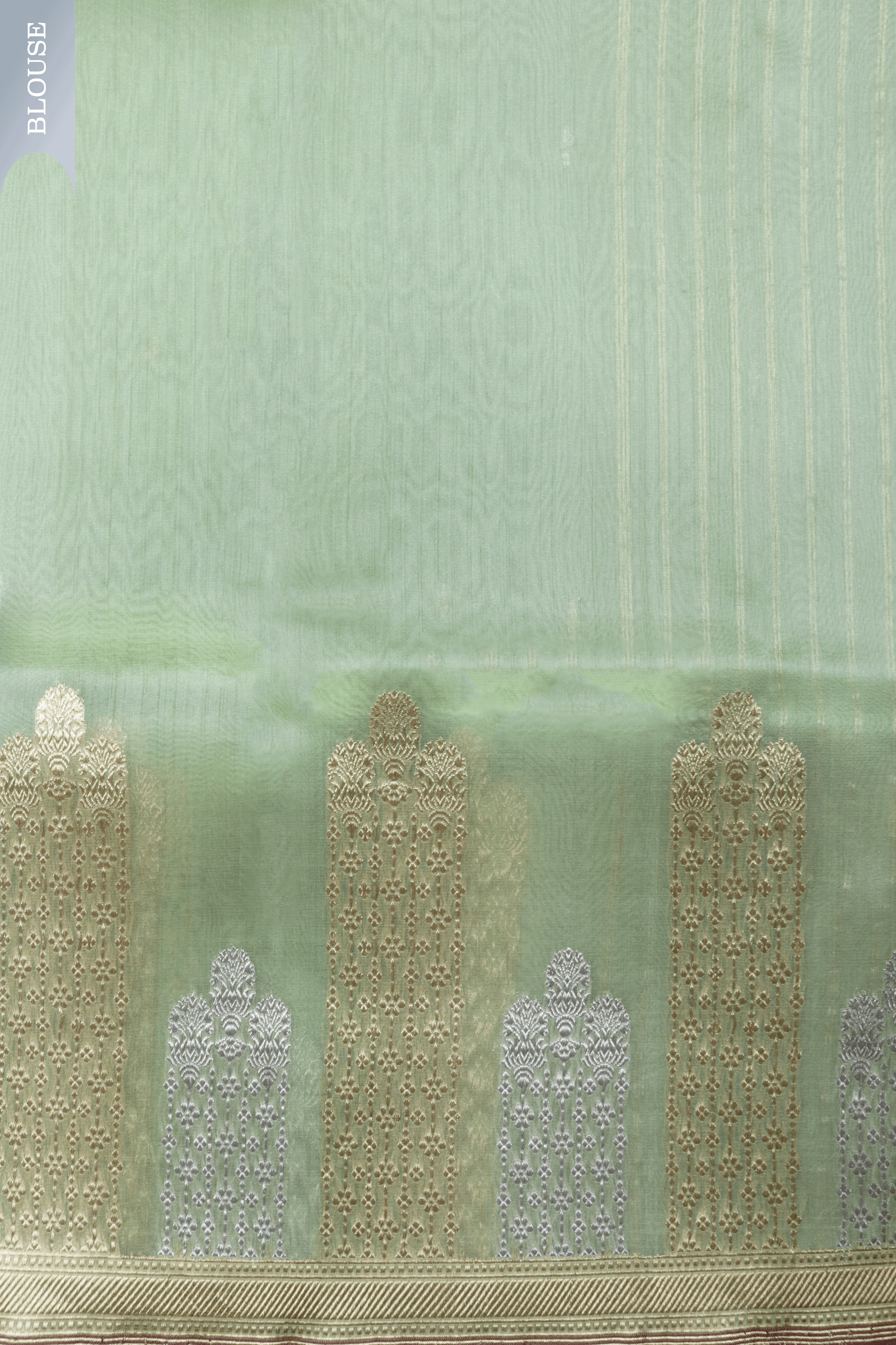 Mint Green Tissue Kora Saree with Dual Zari Temple Motifs  Mokshaa