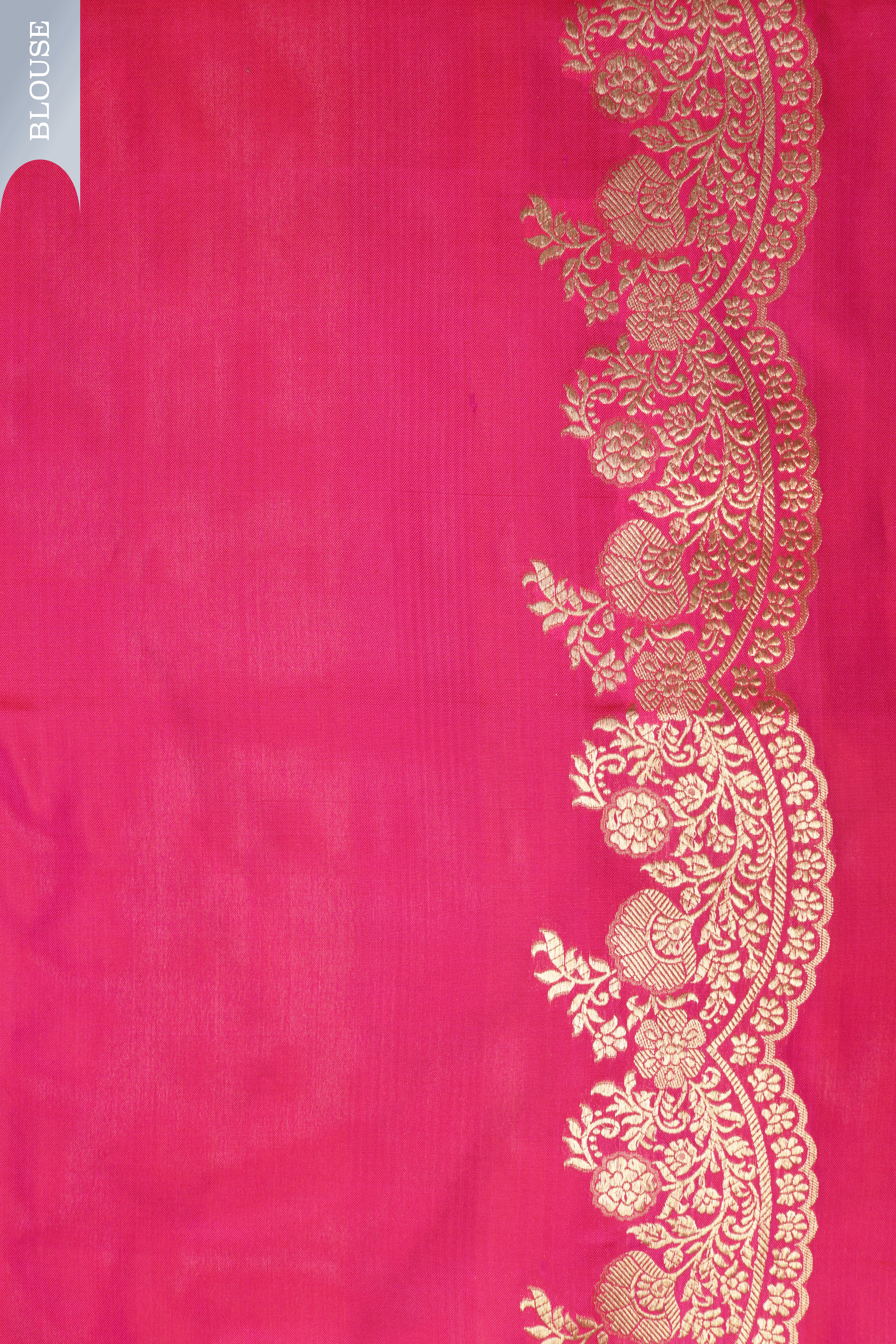 Rani Pink Banarasi Silk Saree with Gold Floral Brocade Mokshaa