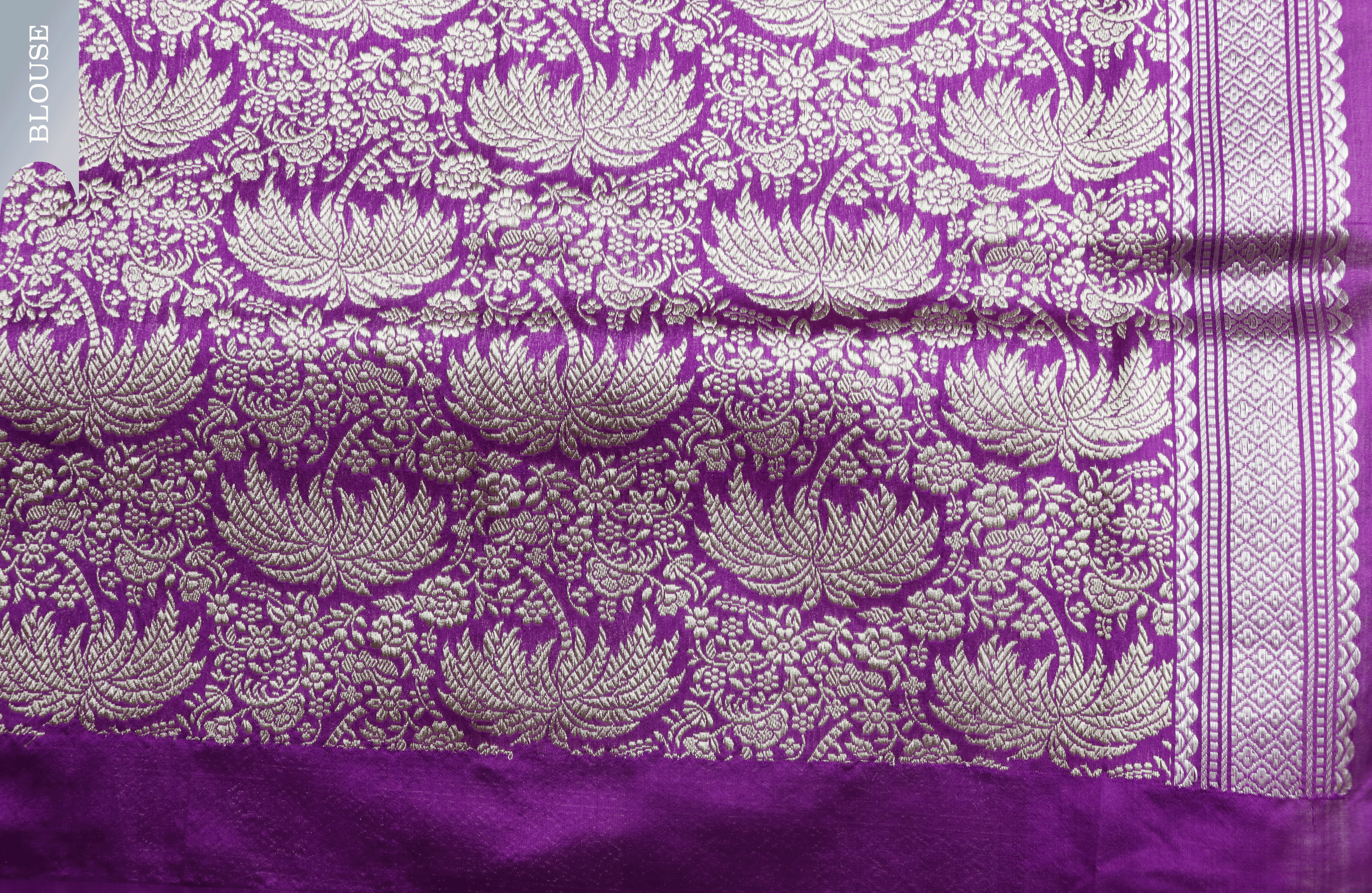 Lavender Banarasi Kora Saree with Silver Zari Border Mokshaa