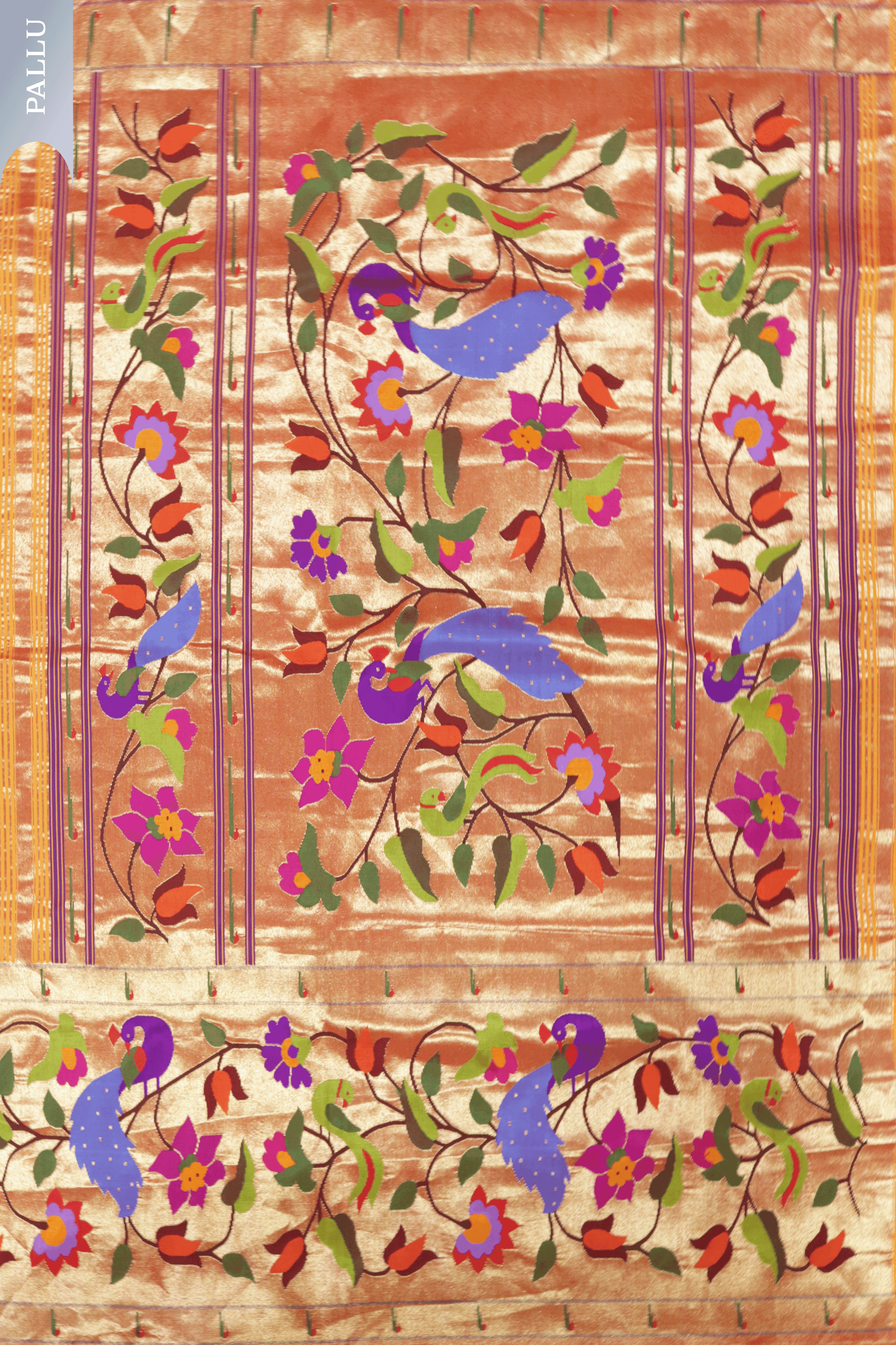 Yellow Paithani Silk Saree with Multicolour Peacock Motif Pallu Mokshaa
