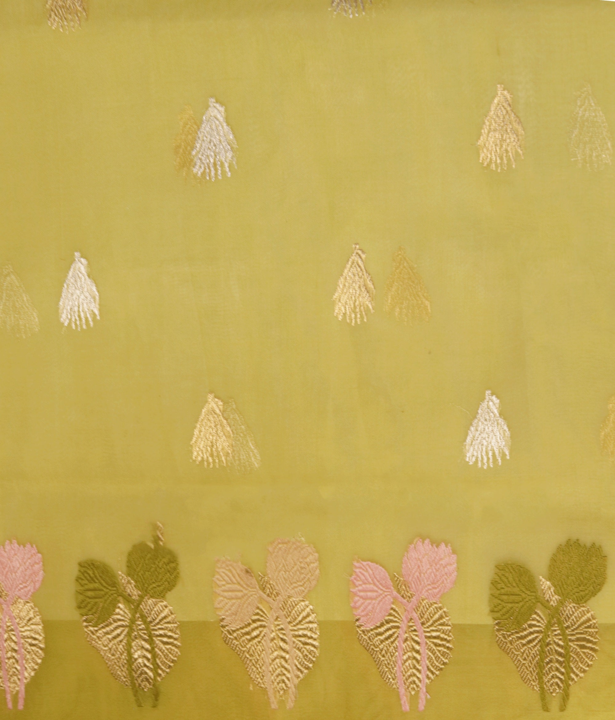 Lime Green Banarasi Kora Silk Saree Mokshaa