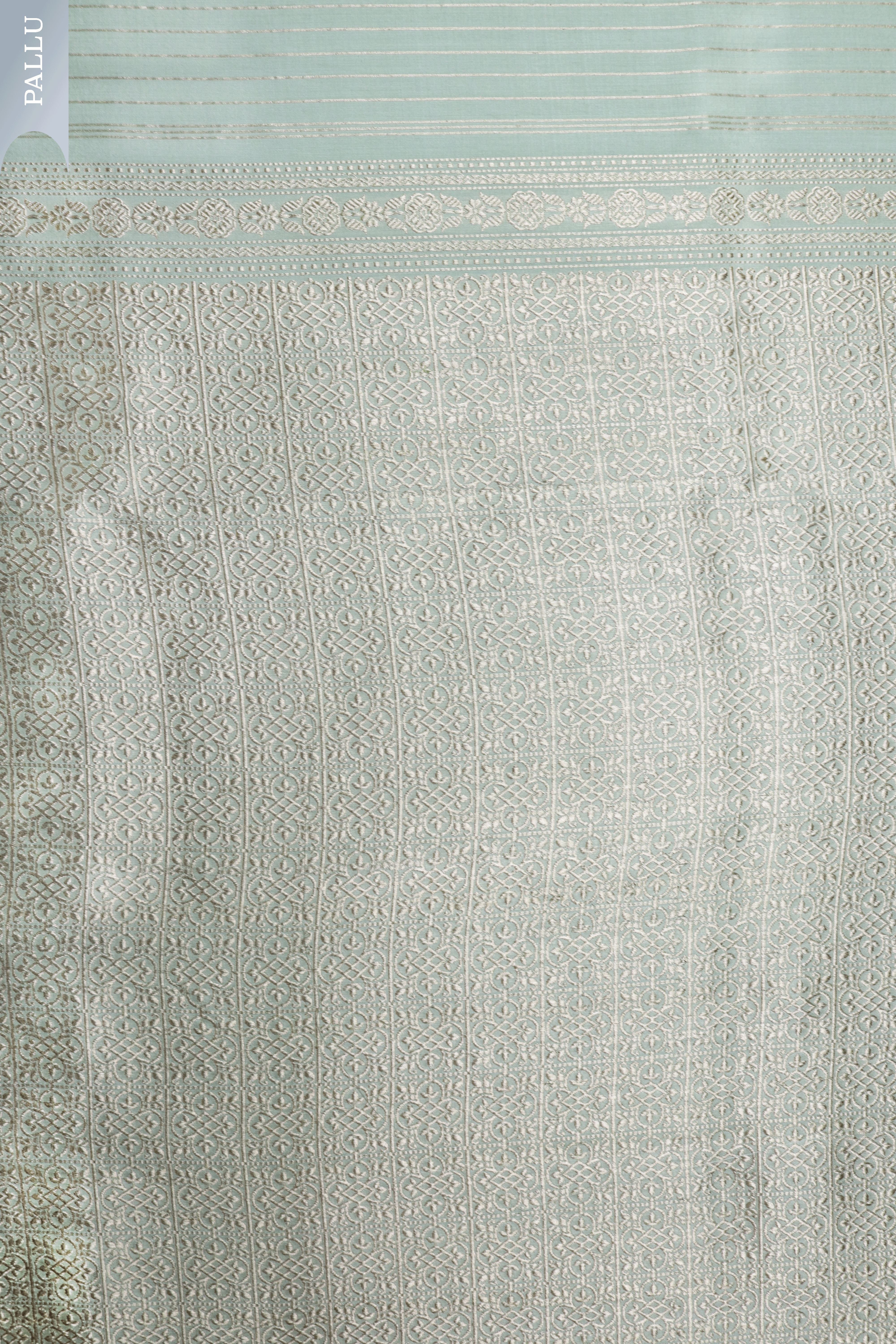 Mint Green Banarasi Silk Saree with Antique Zari Medallions Mokshaa