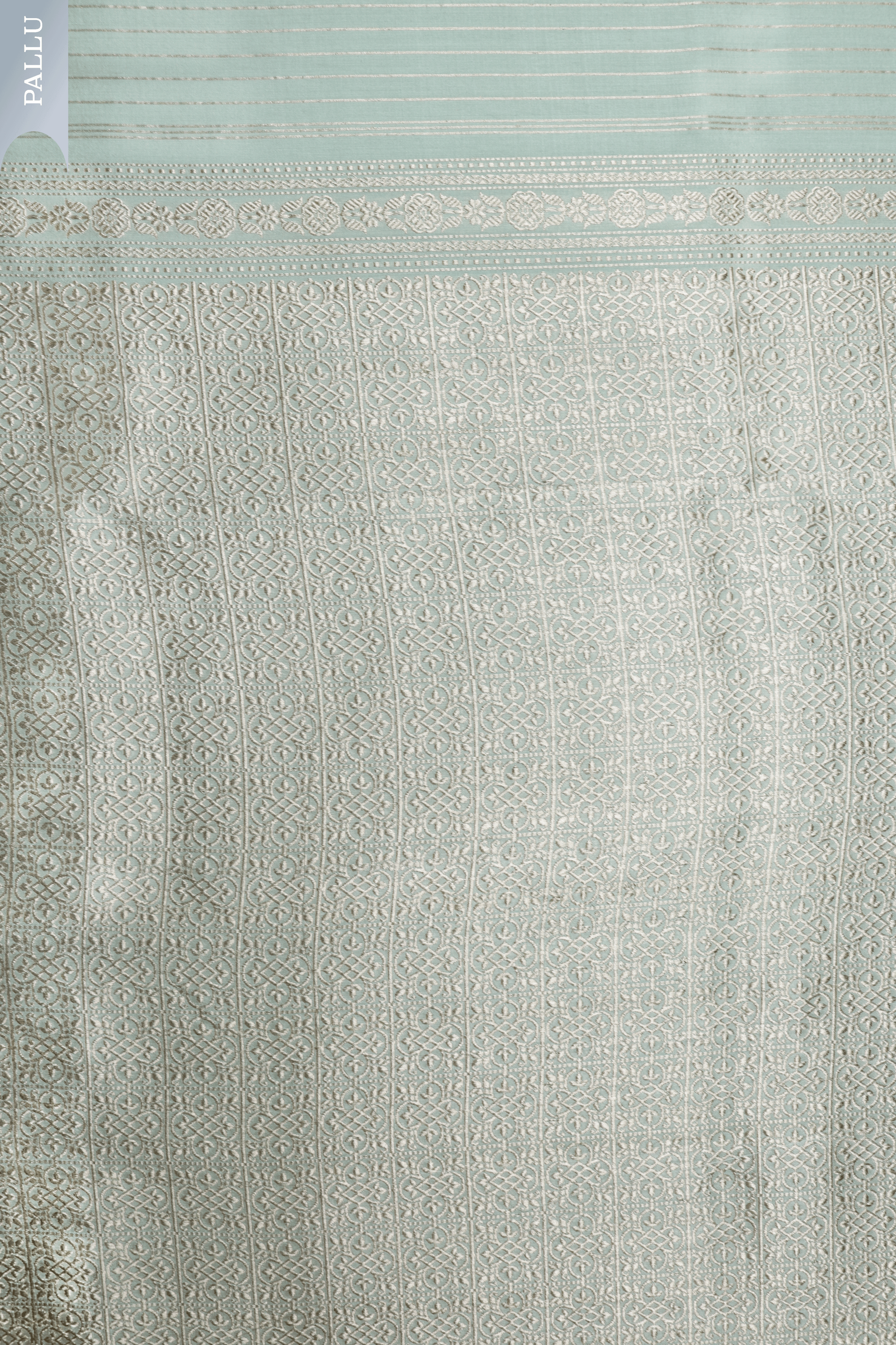 Mint Green Banarasi Silk Saree with Antique Zari Medallions  Mokshaa