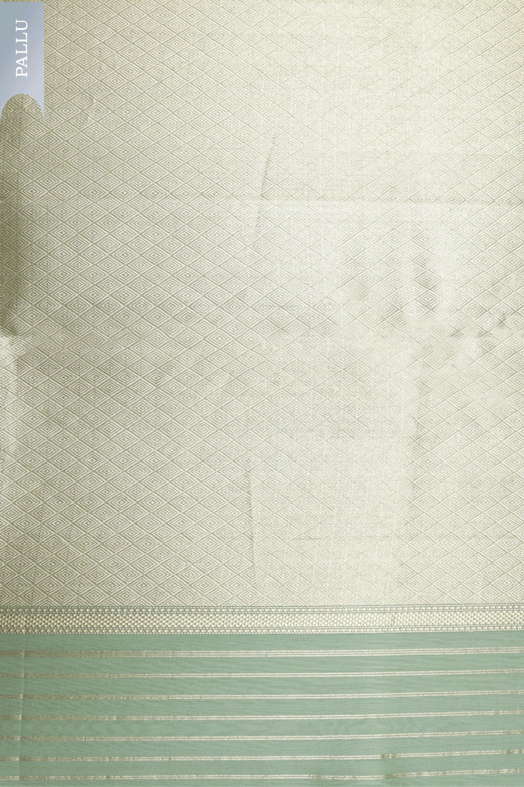 Mint Green Banarasi Kora Saree with Dual Zari Temple Motifs Mokshaa