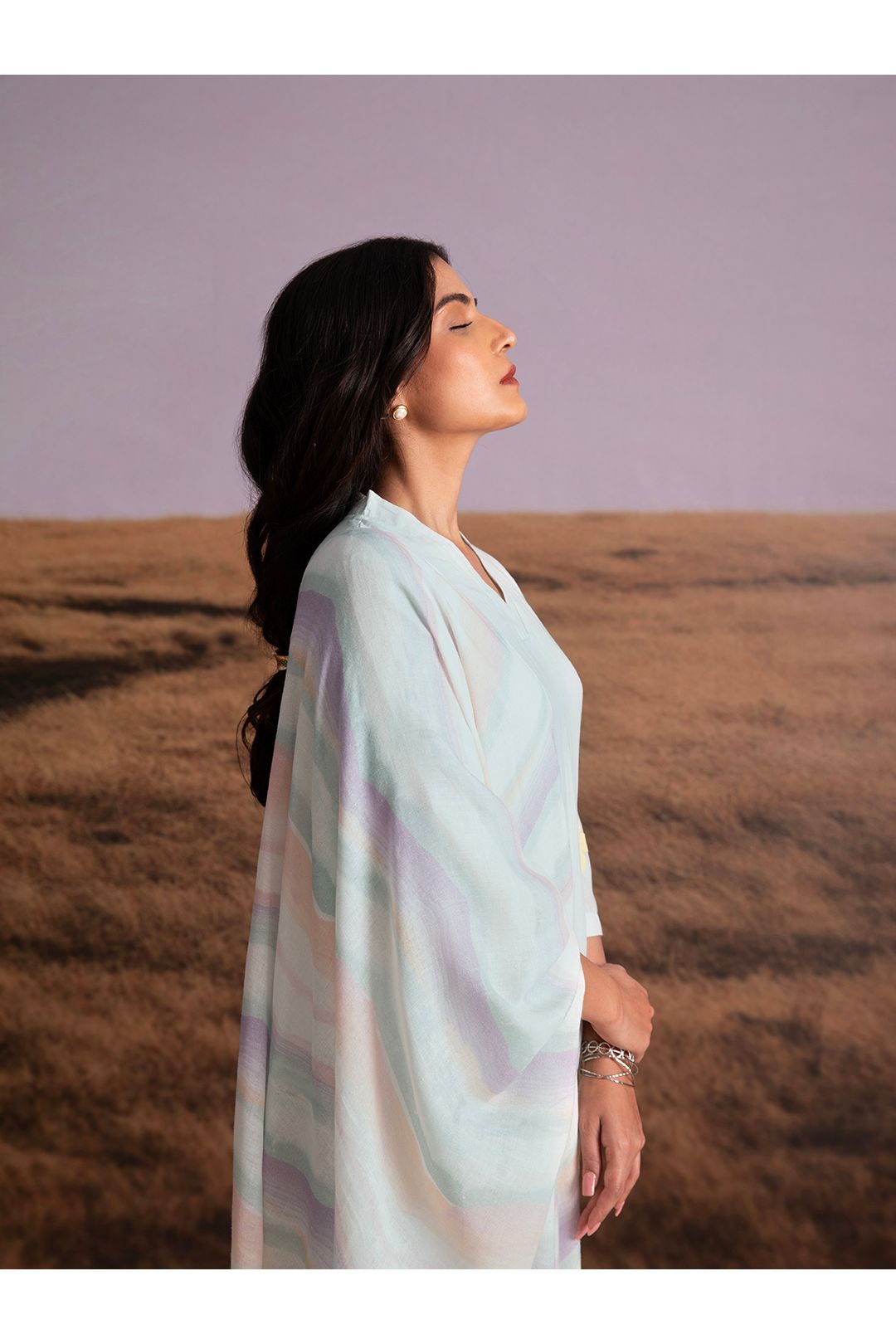 Crinkle Vegan Silk Applique Salwar Set- Artic Blue - Mokshaa