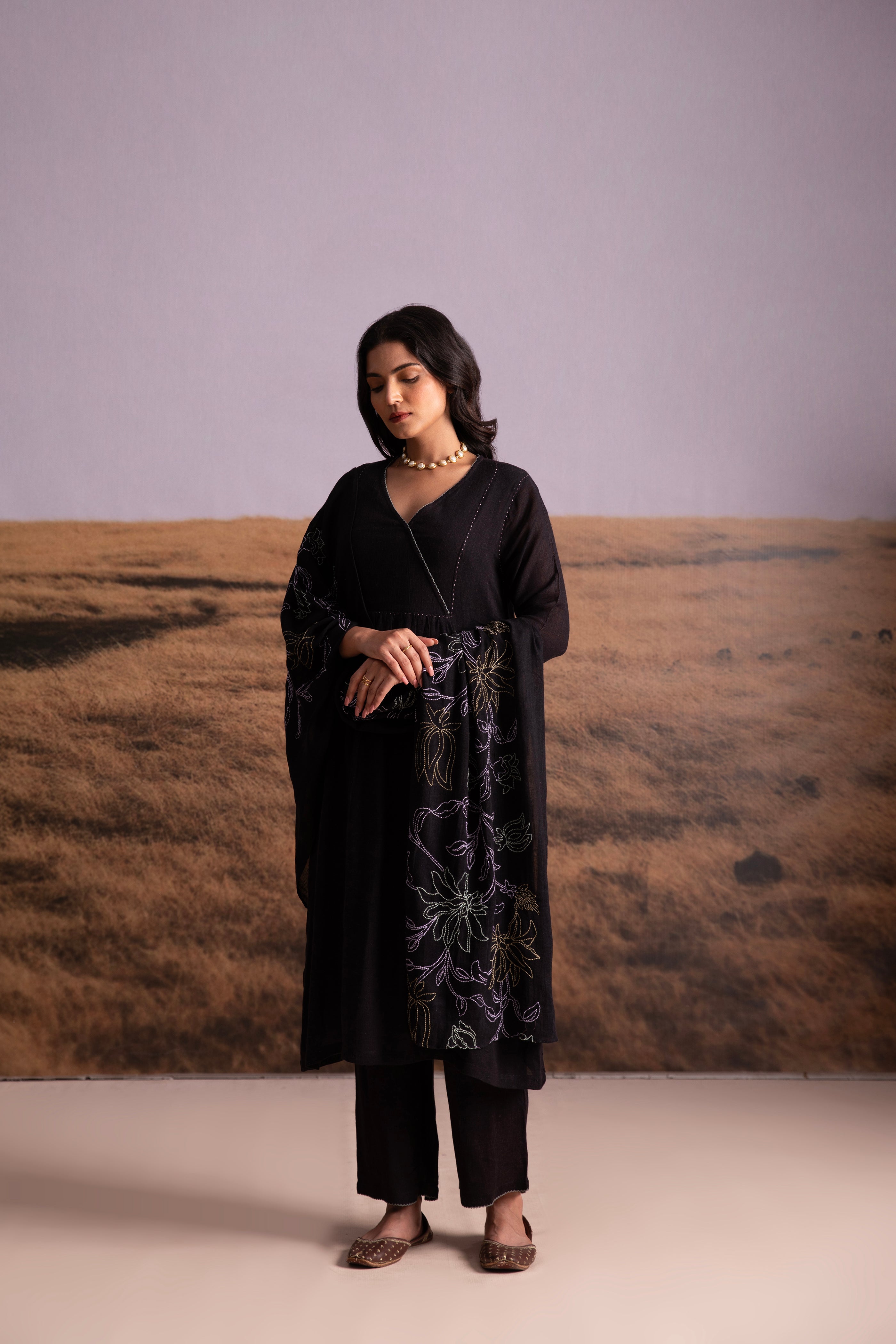 Black Linen Salwar Set