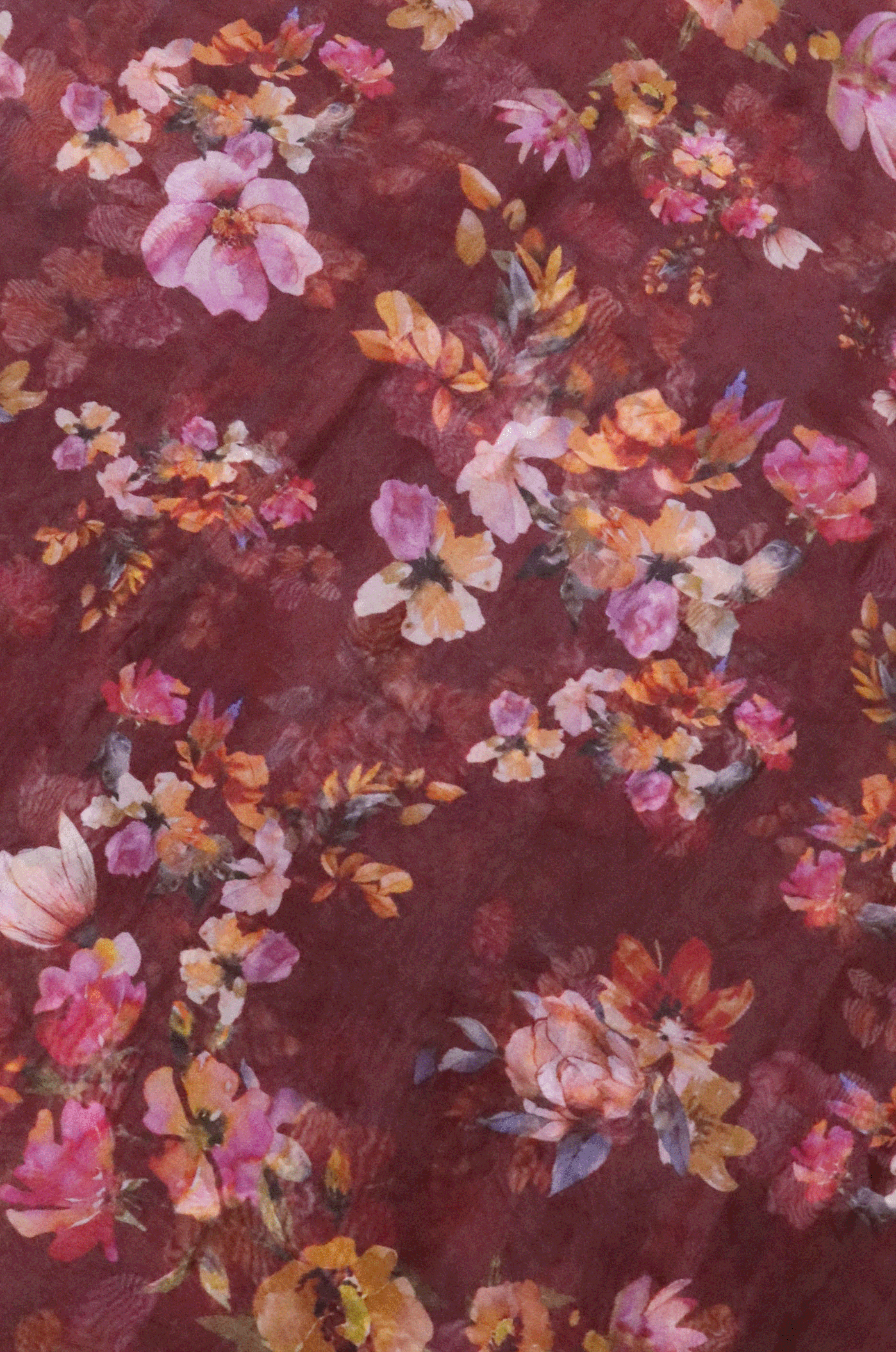 Maroon Organza Saree with Digital Floral Print & Embroidered Blouse