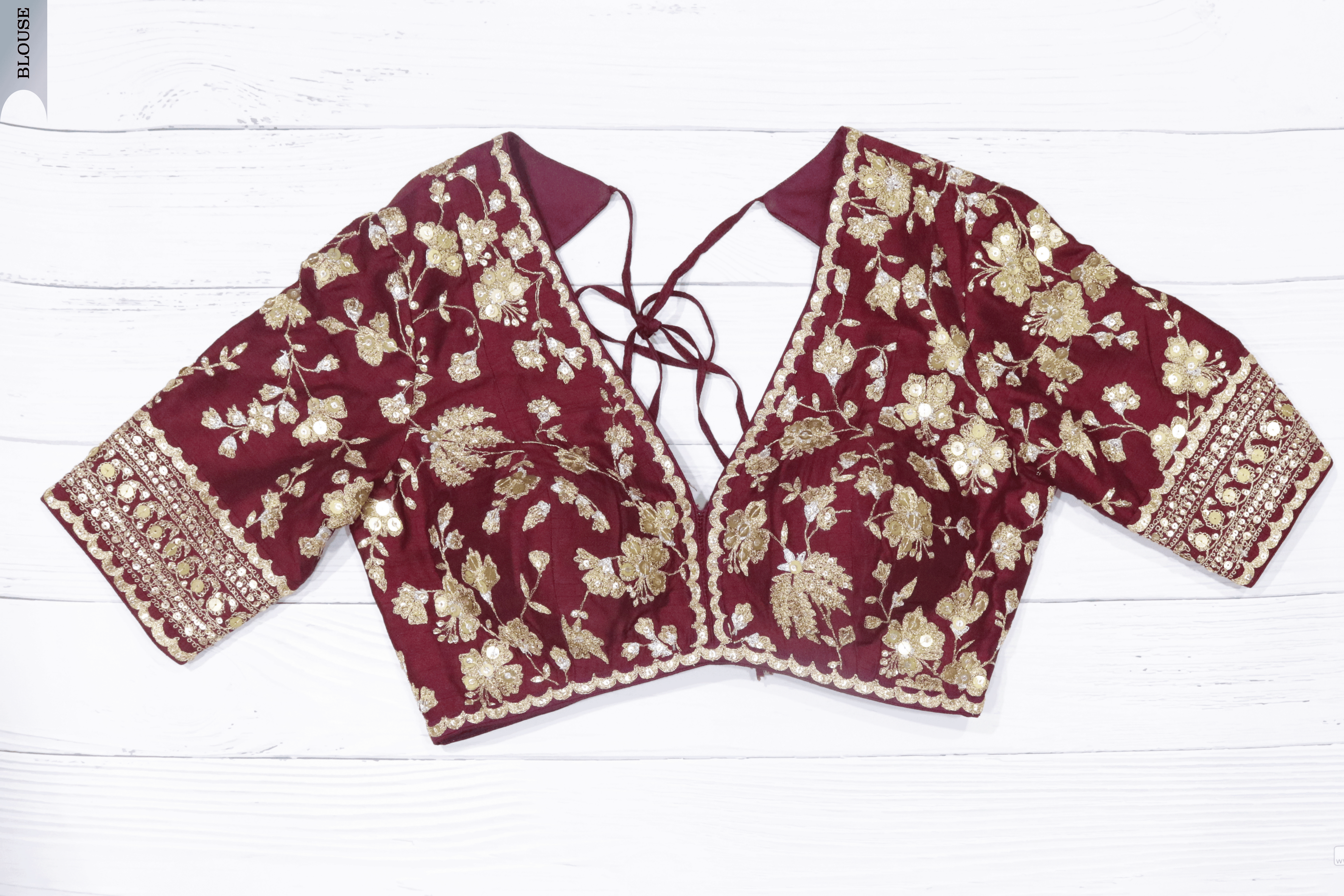 Maroon Organza Saree with Digital Floral Print & Embroidered Blouse