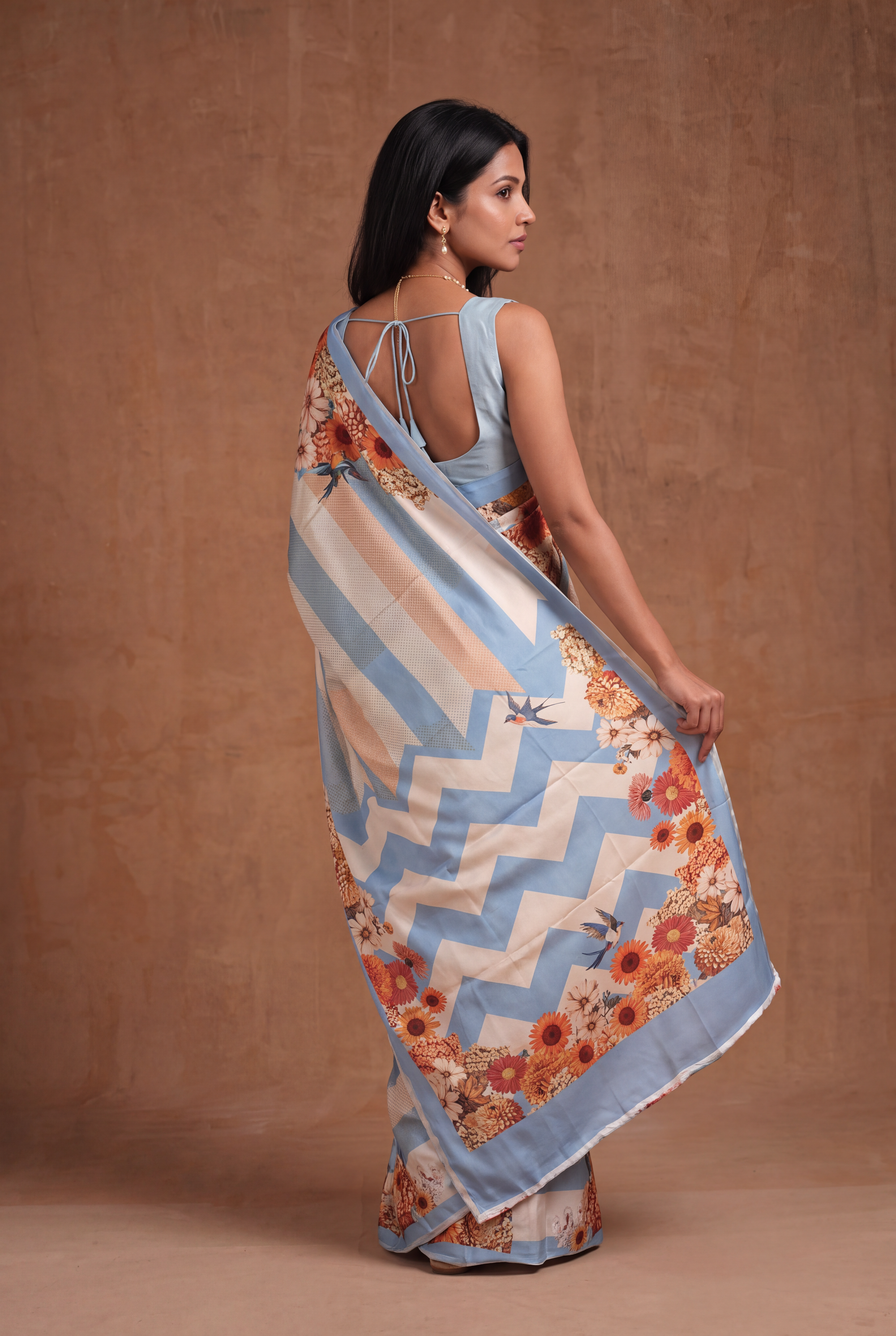 Ice Blue Digital Print Kanchivaram Silk Saree