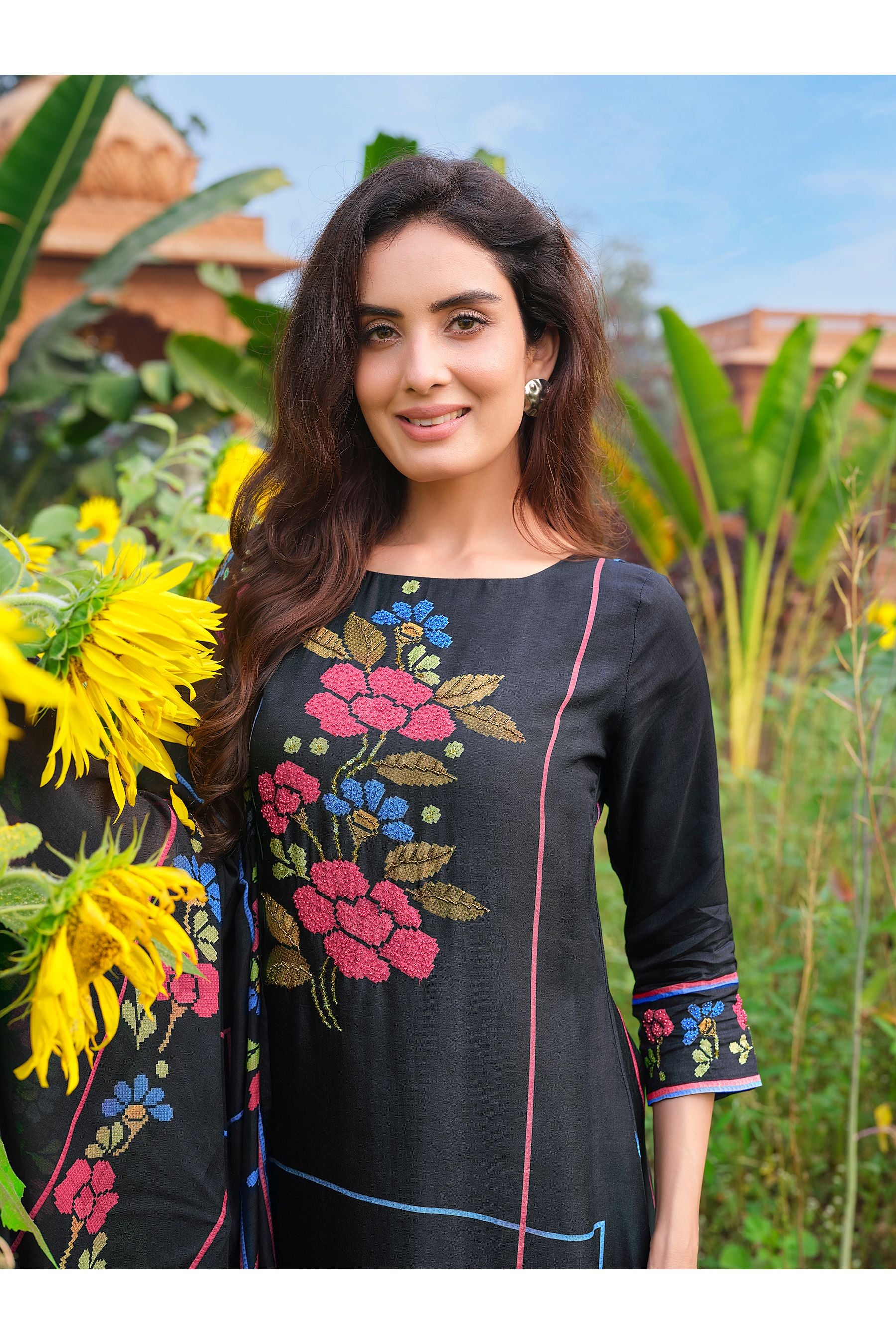 Black Floral Printed Salwar Set