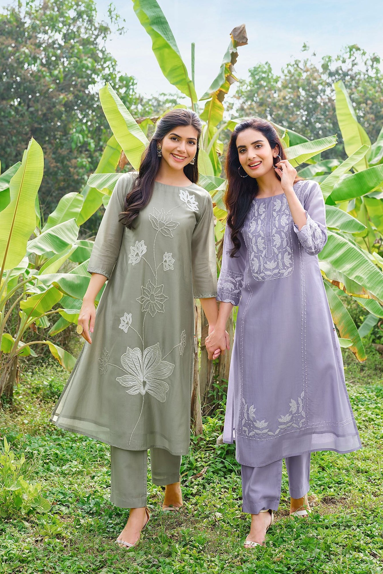 Olive Floral Kurta Set