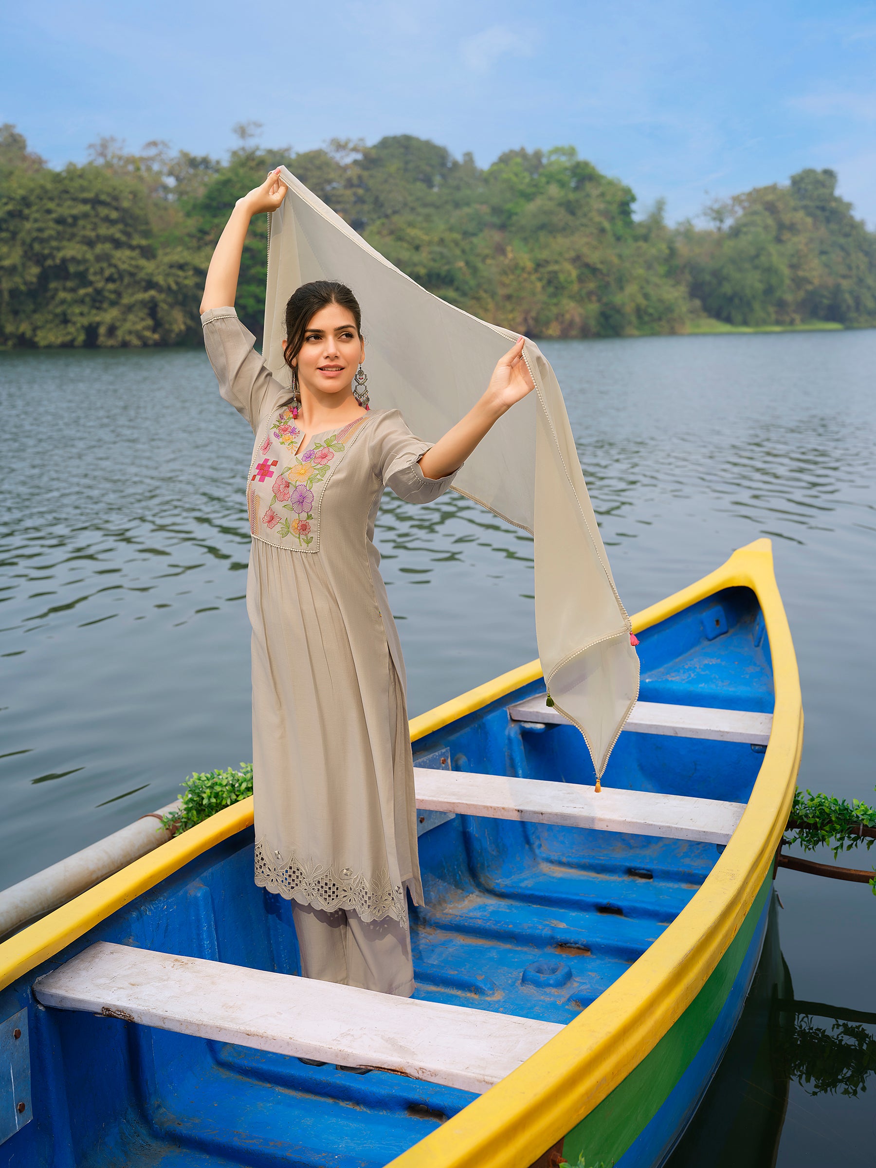 Beige Floral Salwar Set