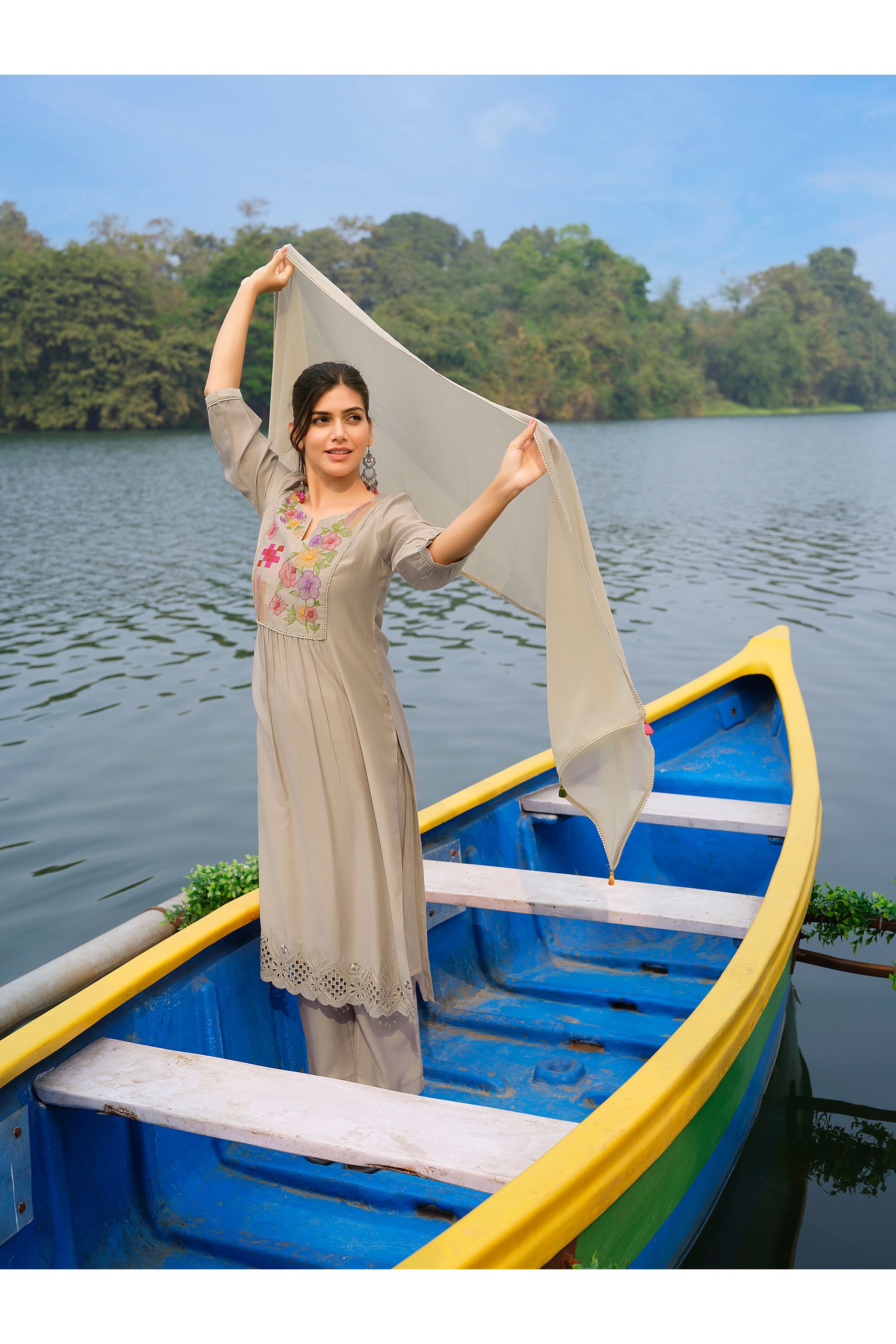 Beige Floral Salwar Set